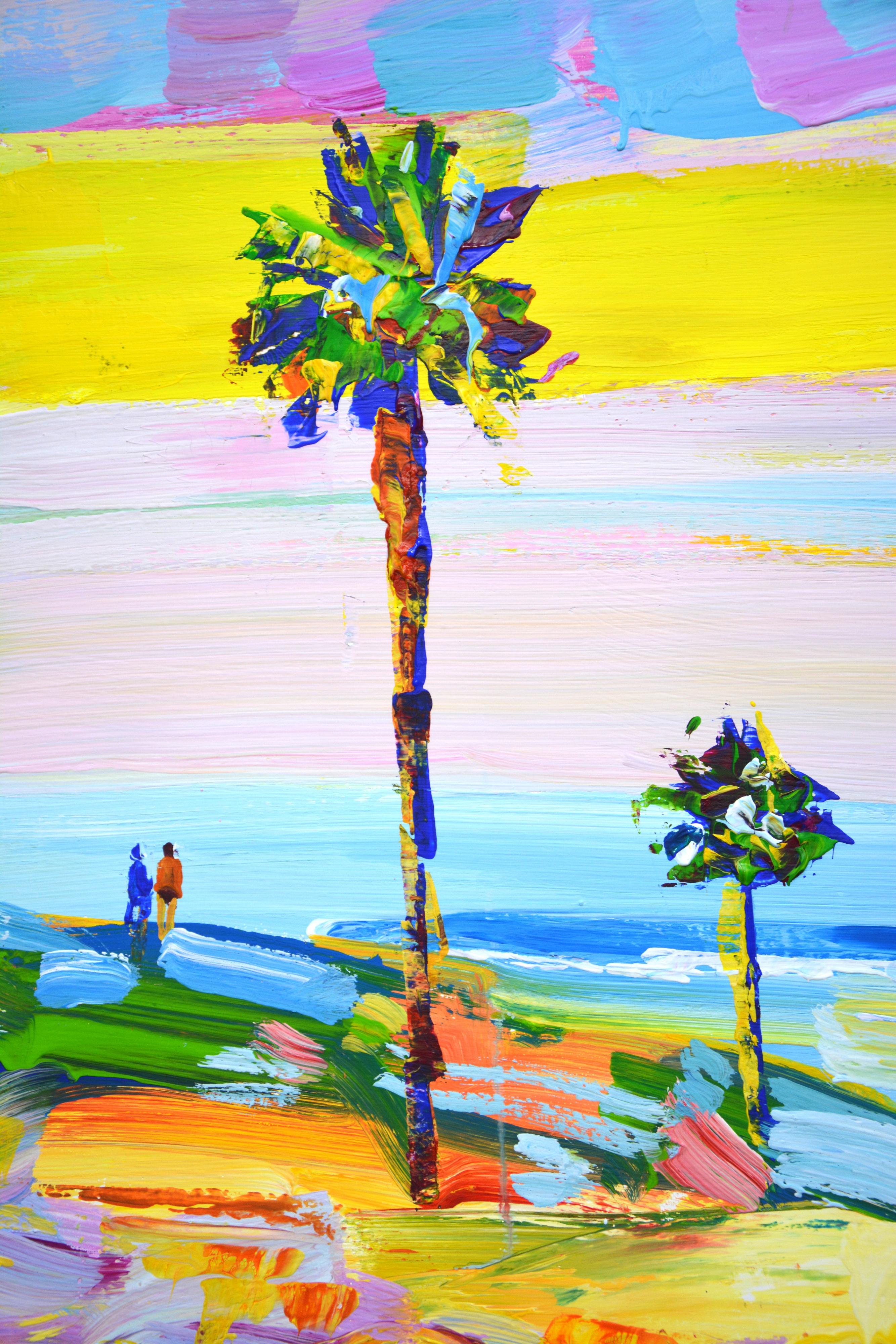 Miami. USA - Paesaggio costiero astratto in stile impressionista (60x100 cm) - Interior Painting Beige di Iryna Kastsova