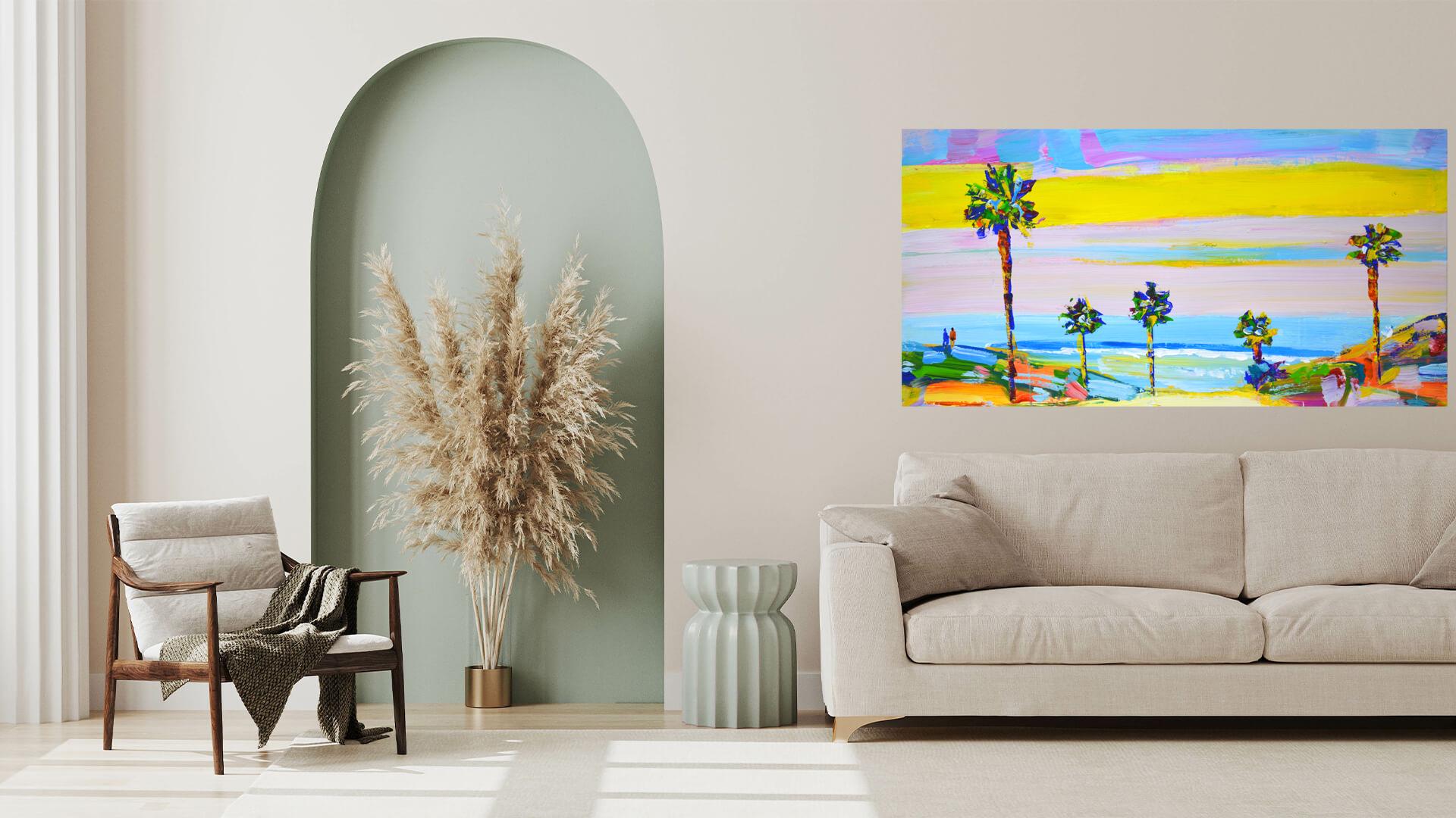 Miami. USA - Paesaggio costiero astratto in stile impressionista (60x100 cm) in vendita 2