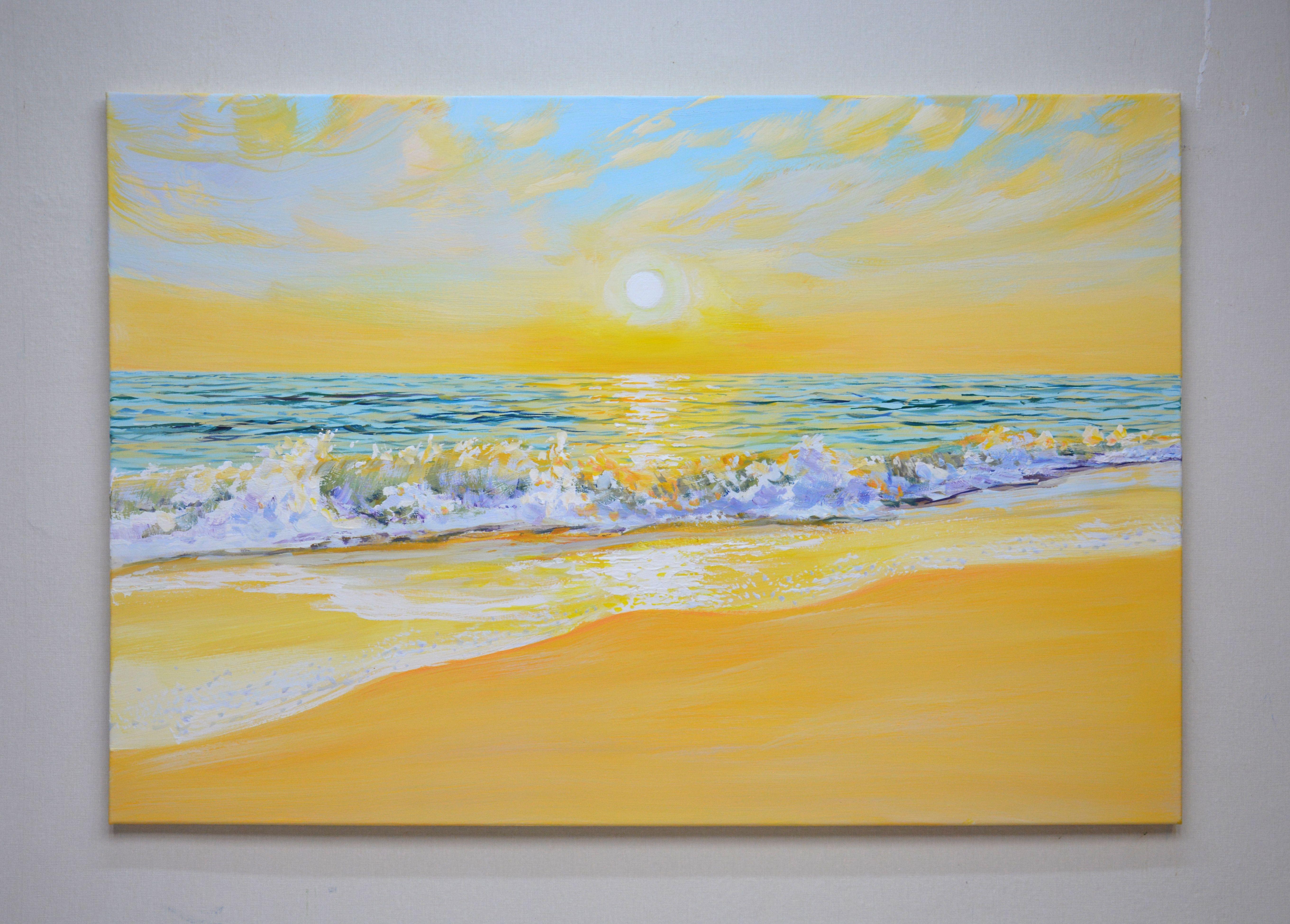 Coucher de soleil affectueux sur l'océan, Peinture, Acrylique sur Toile - Painting de Iryna Kastsova
