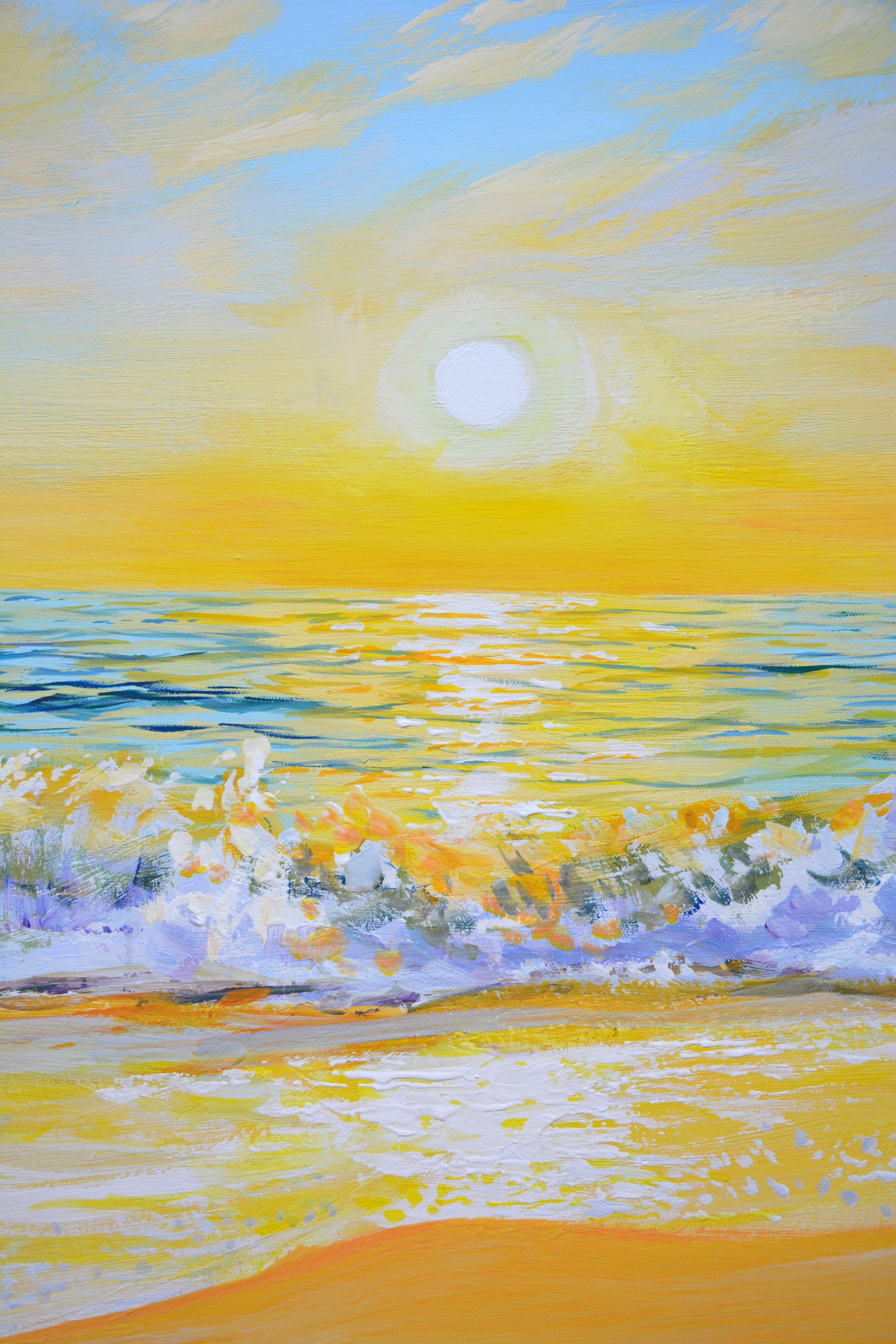 Coucher de soleil affectueux sur l'océan, Peinture, Acrylique sur Toile - Réalisme Painting par Iryna Kastsova