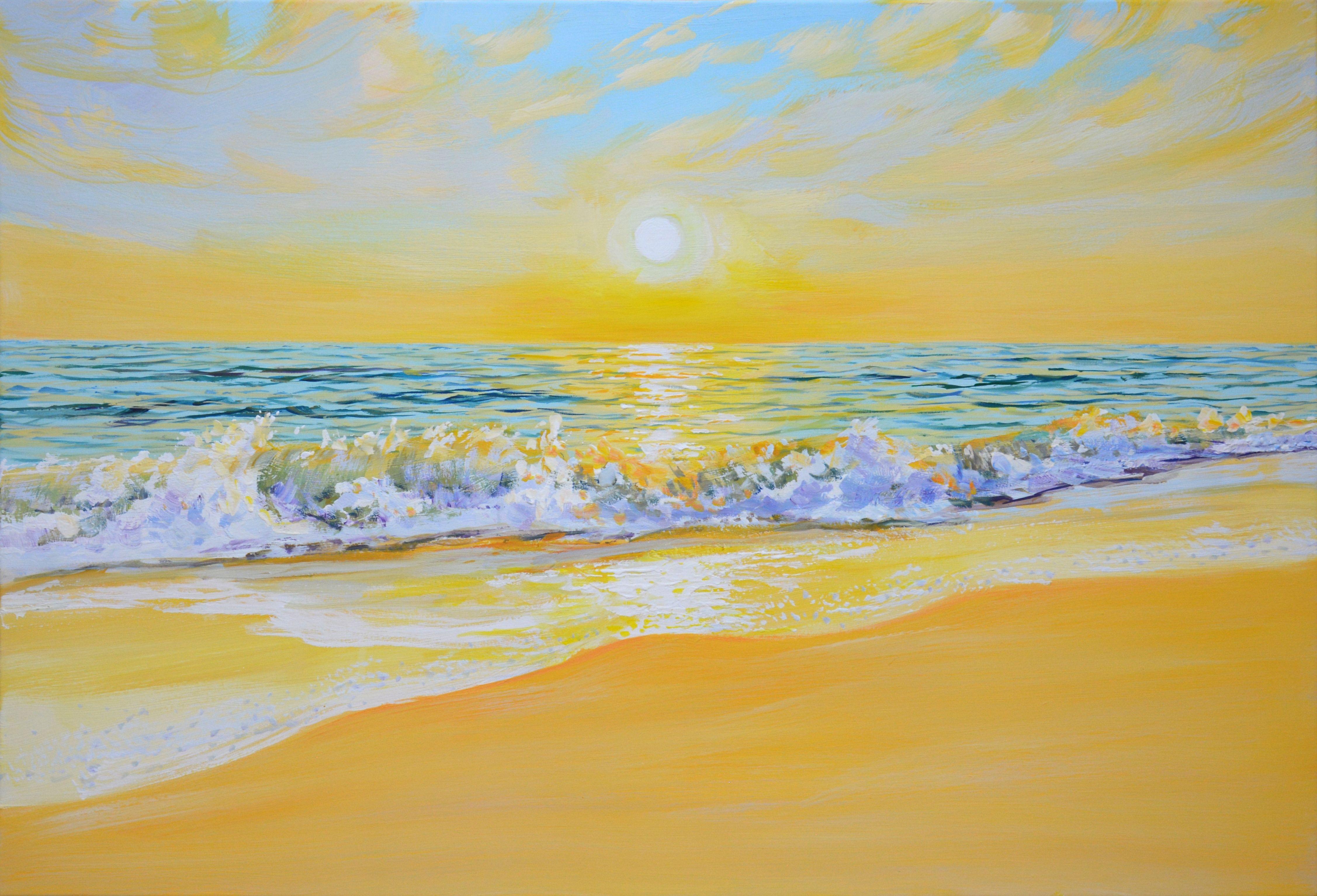 Abstract Painting Iryna Kastsova - Coucher de soleil affectueux sur l'océan, Peinture, Acrylique sur Toile
