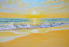 Coucher de soleil affectueux sur l'océan, Peinture, Acrylique sur Toile