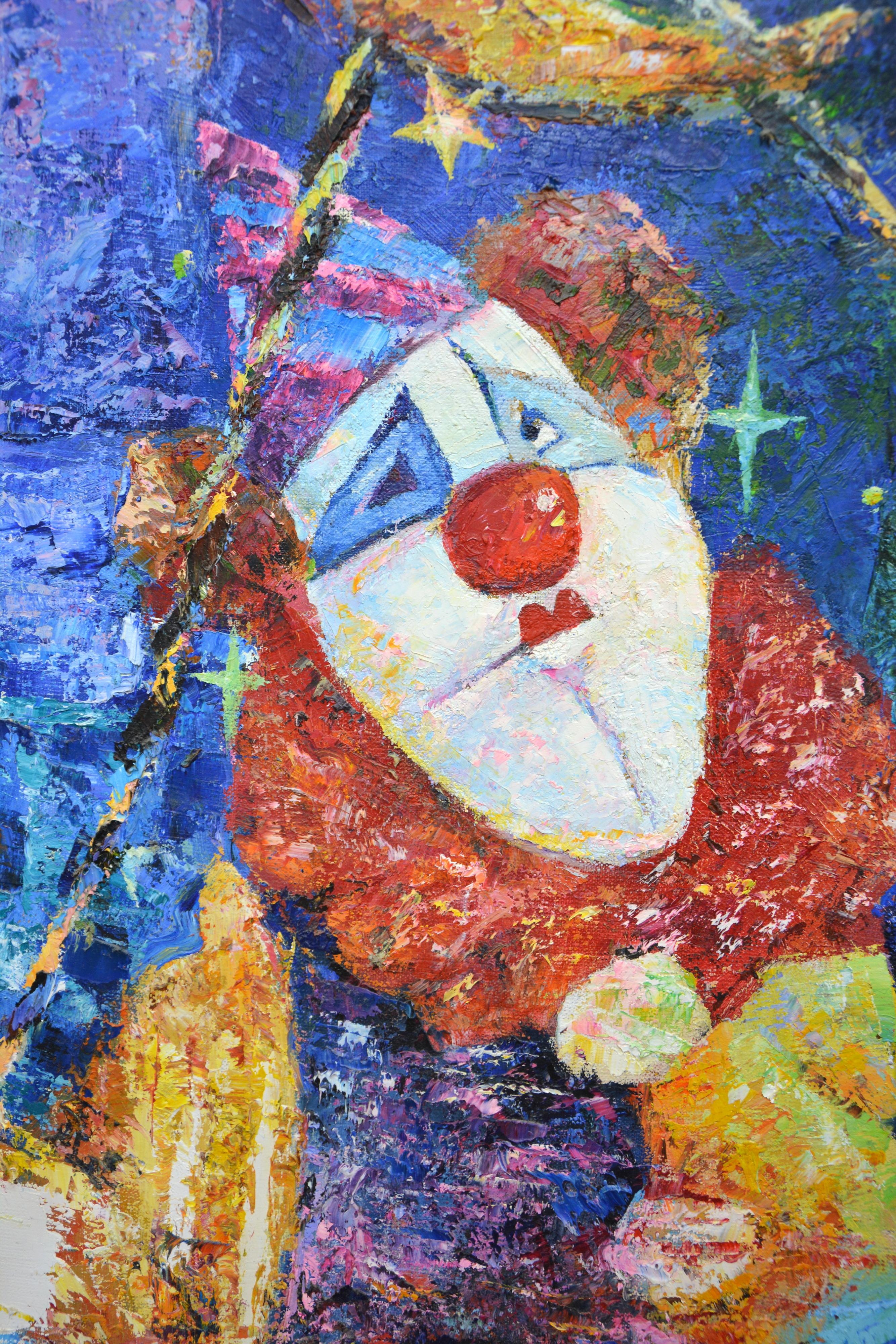 Clown lunaire - Bleu Figurative Painting par Iryna Kastsova