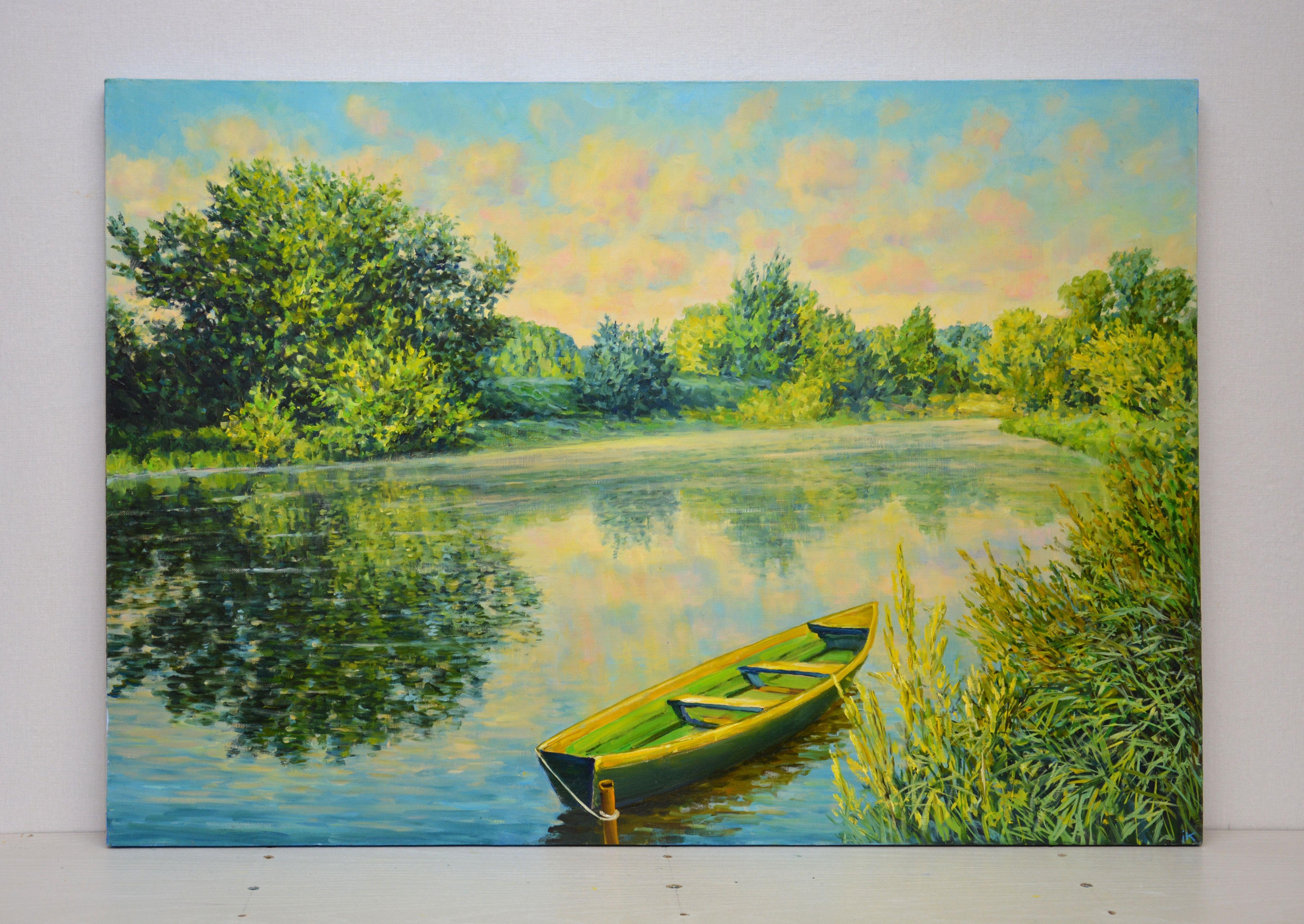 Morning on the river, Painting, Oil on Canvas For Sale 1