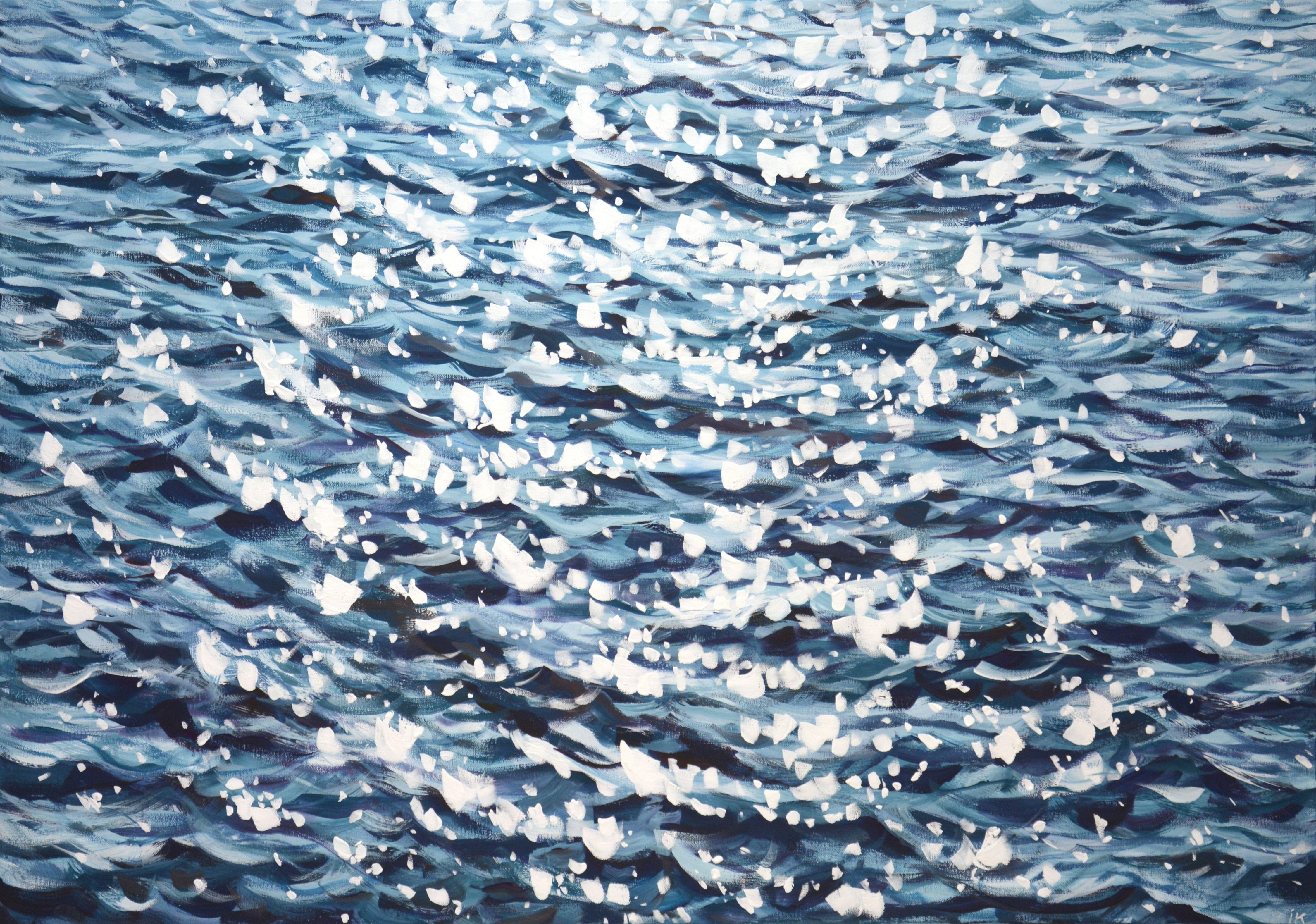 The magic of the ocean. Blue water, shine of the ocean, glare on the water create an atmosphere of relaxation, romance. Made in the style of realism. Part of a permanent series of seascapes. The picture is of good quality, the colors make children