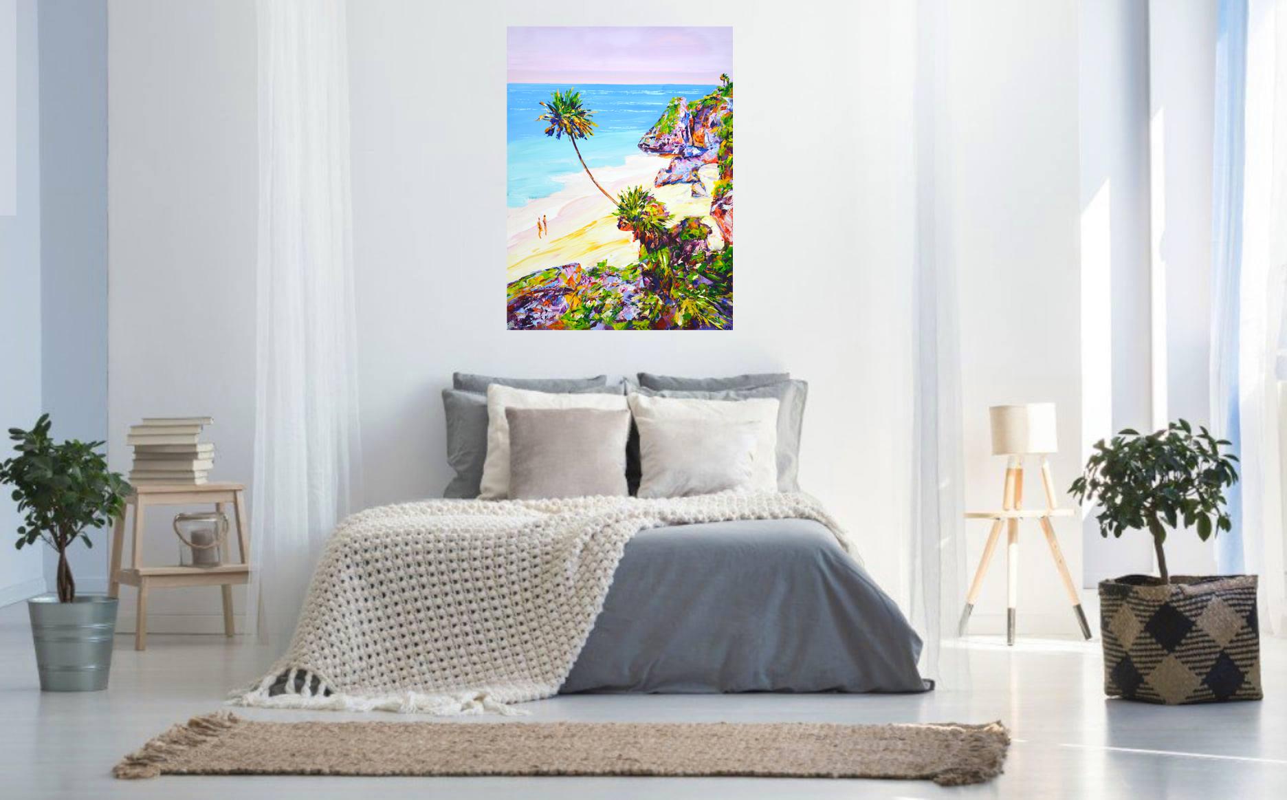 Oceano. Palme 33 - Pittura acrilica di paesaggio balneare dipinta a mano (80x60 cm) in vendita 5