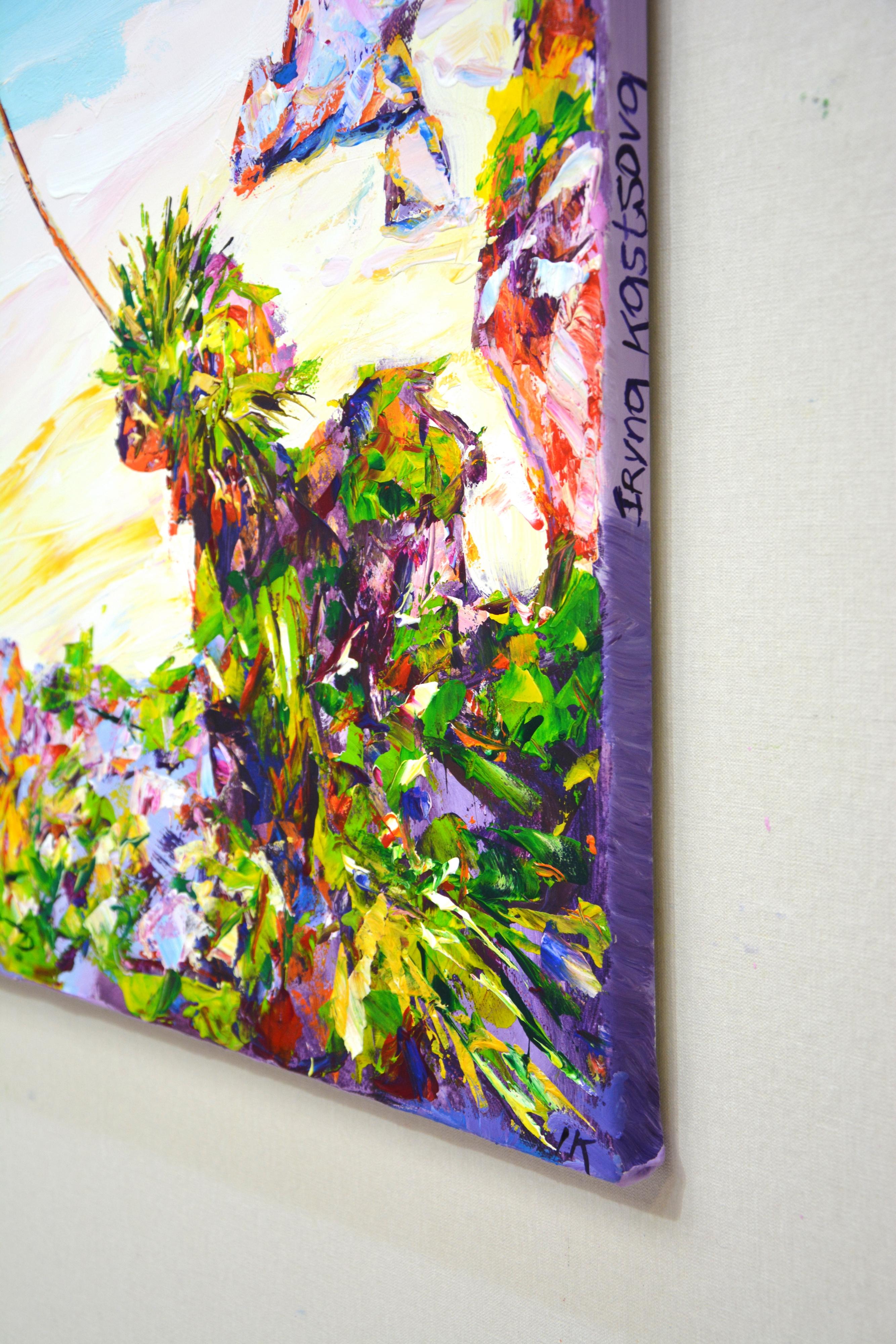 Oceano. Palme 33 - Pittura acrilica di paesaggio balneare dipinta a mano (80x60 cm) - Painting di Iryna Kastsova