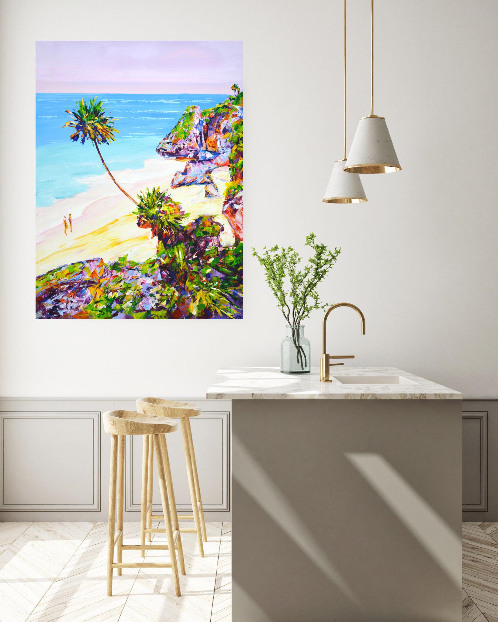 Oceano. Palme 33 - Pittura acrilica di paesaggio balneare dipinta a mano (80x60 cm) in vendita 2