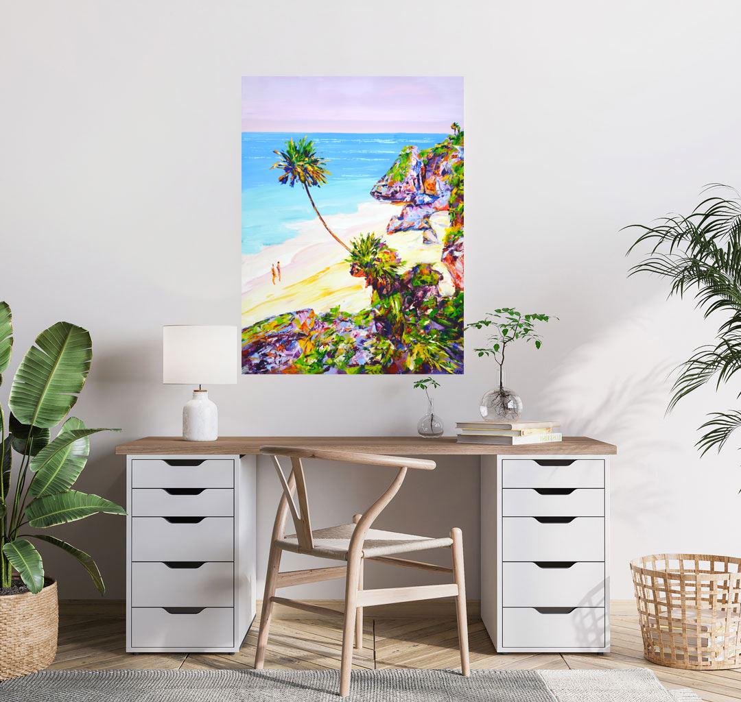 Oceano. Palme 33 - Pittura acrilica di paesaggio balneare dipinta a mano (80x60 cm) in vendita 4