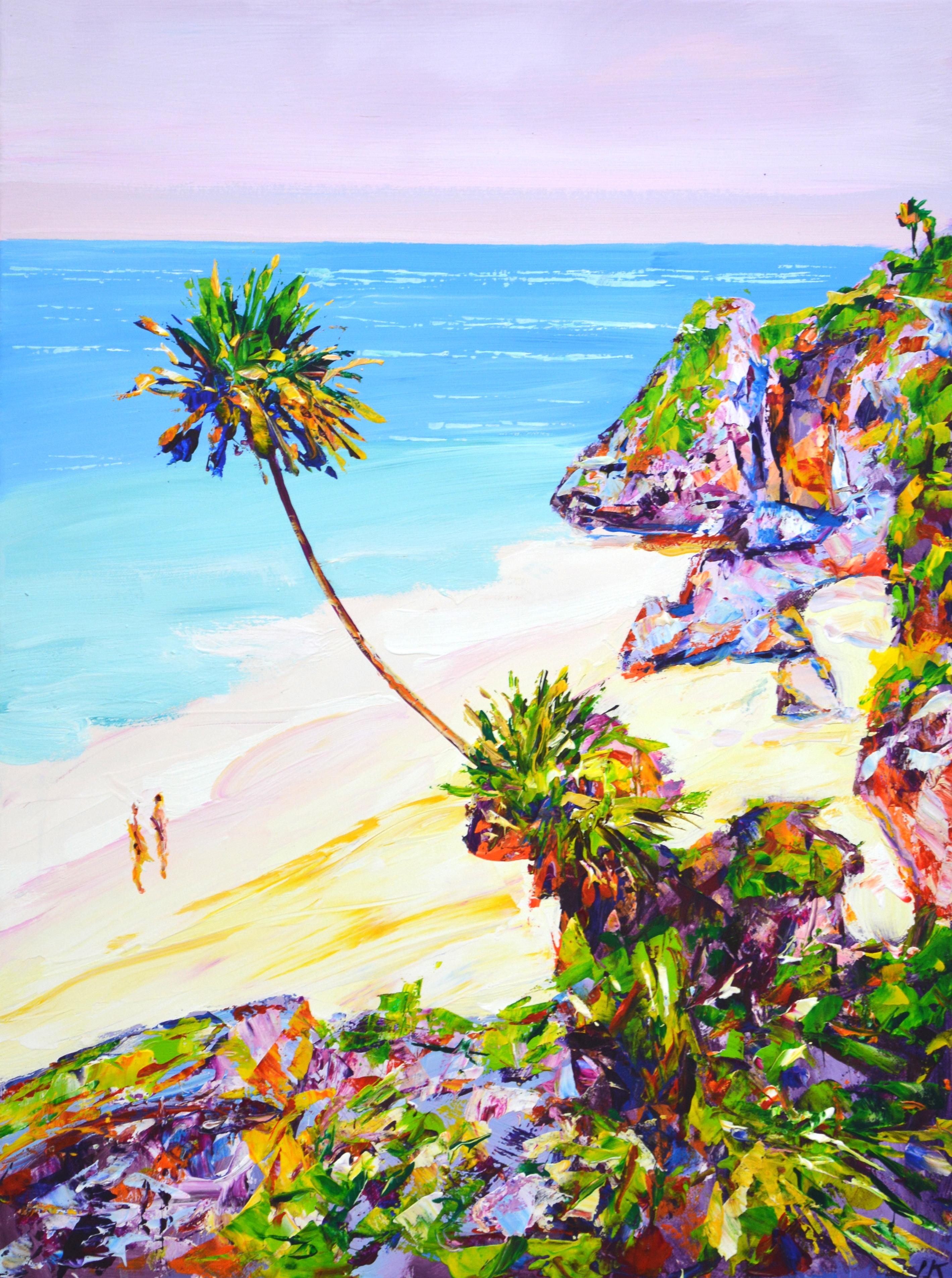 Interior Painting di Iryna Kastsova - Oceano. Palme 33 - Pittura acrilica di paesaggio balneare dipinta a mano (80x60 cm)