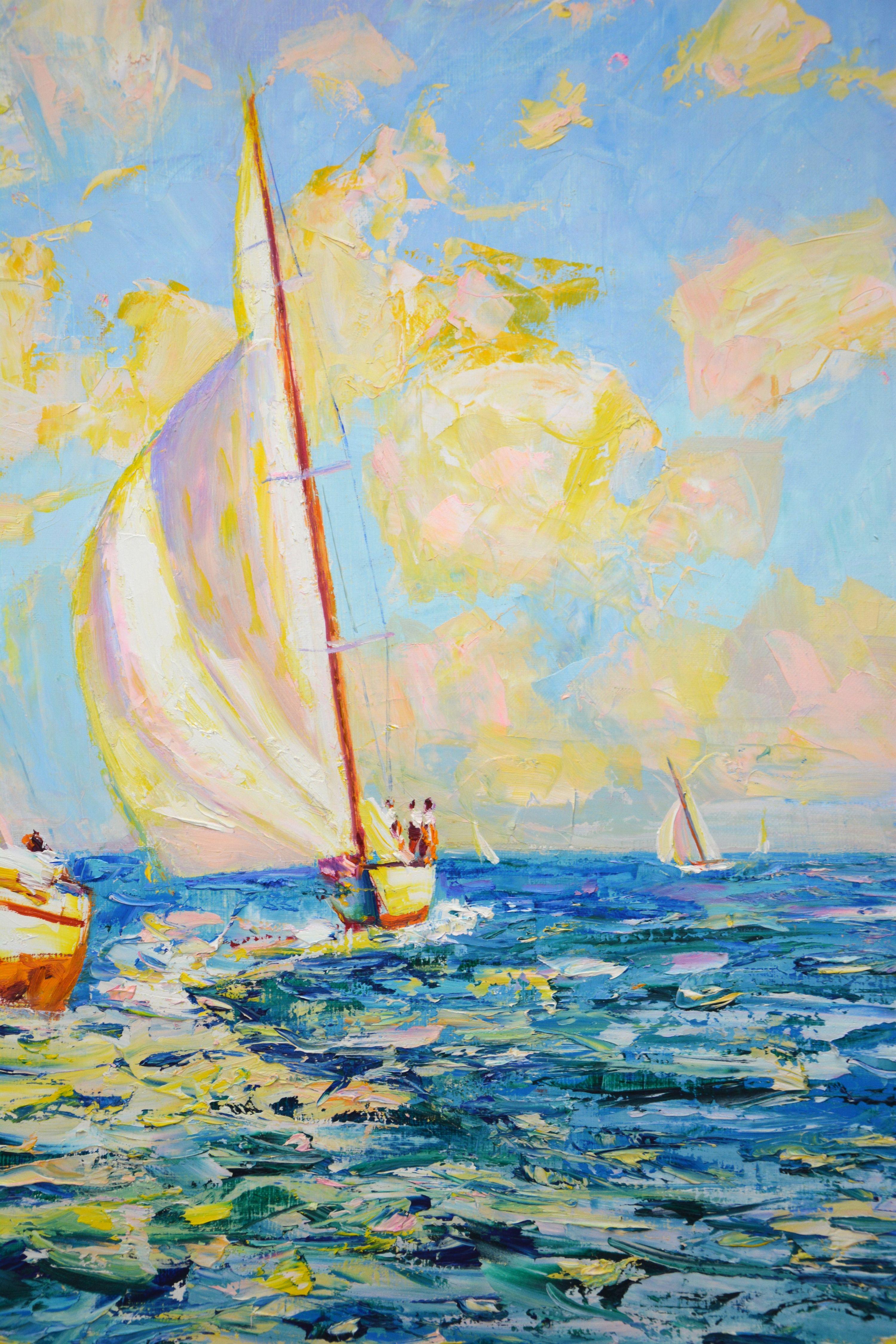 Ocean. Sailboats., Painting, Oil on Canvas For Sale 3