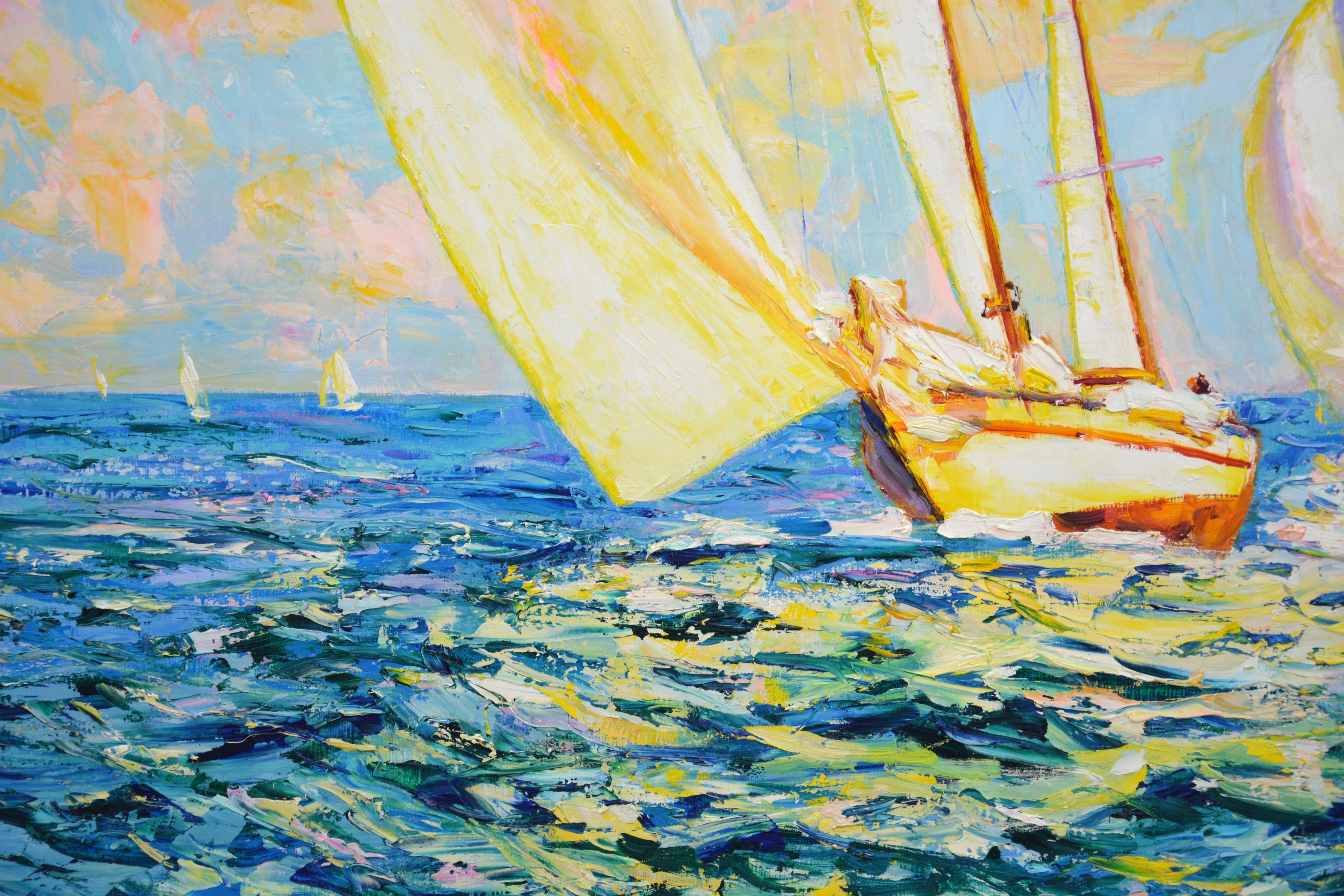 Ocean. Sailboats., Painting, Oil on Canvas For Sale 4