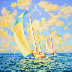Ocean. Sailboats., Painting, Oil on Canvas