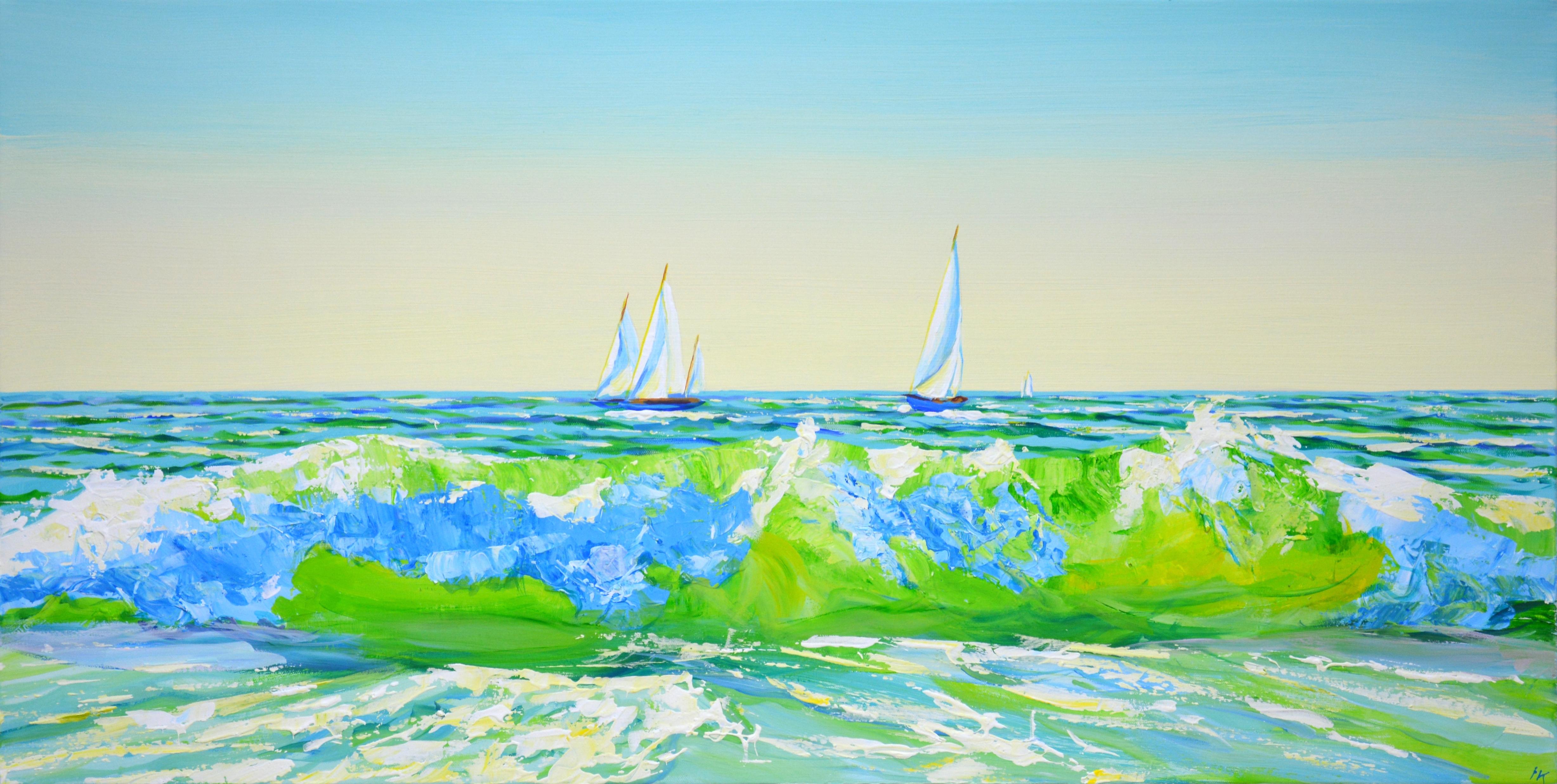 Iryna Kastsova Landscape Painting - 	Ocean Waves. Sailboats 3.
