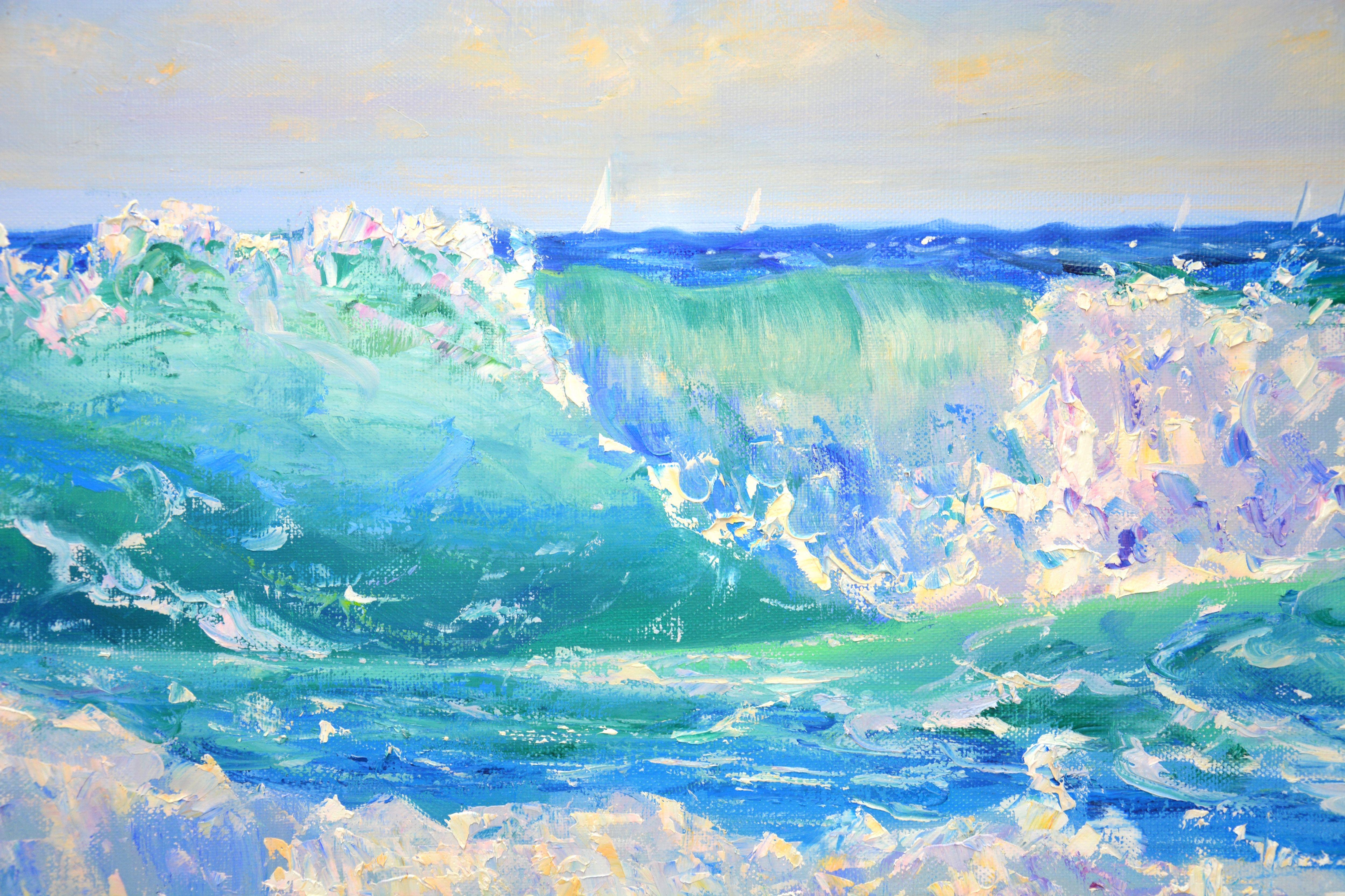 Ocean waves. Sailboats., Painting, Oil on Canvas 2