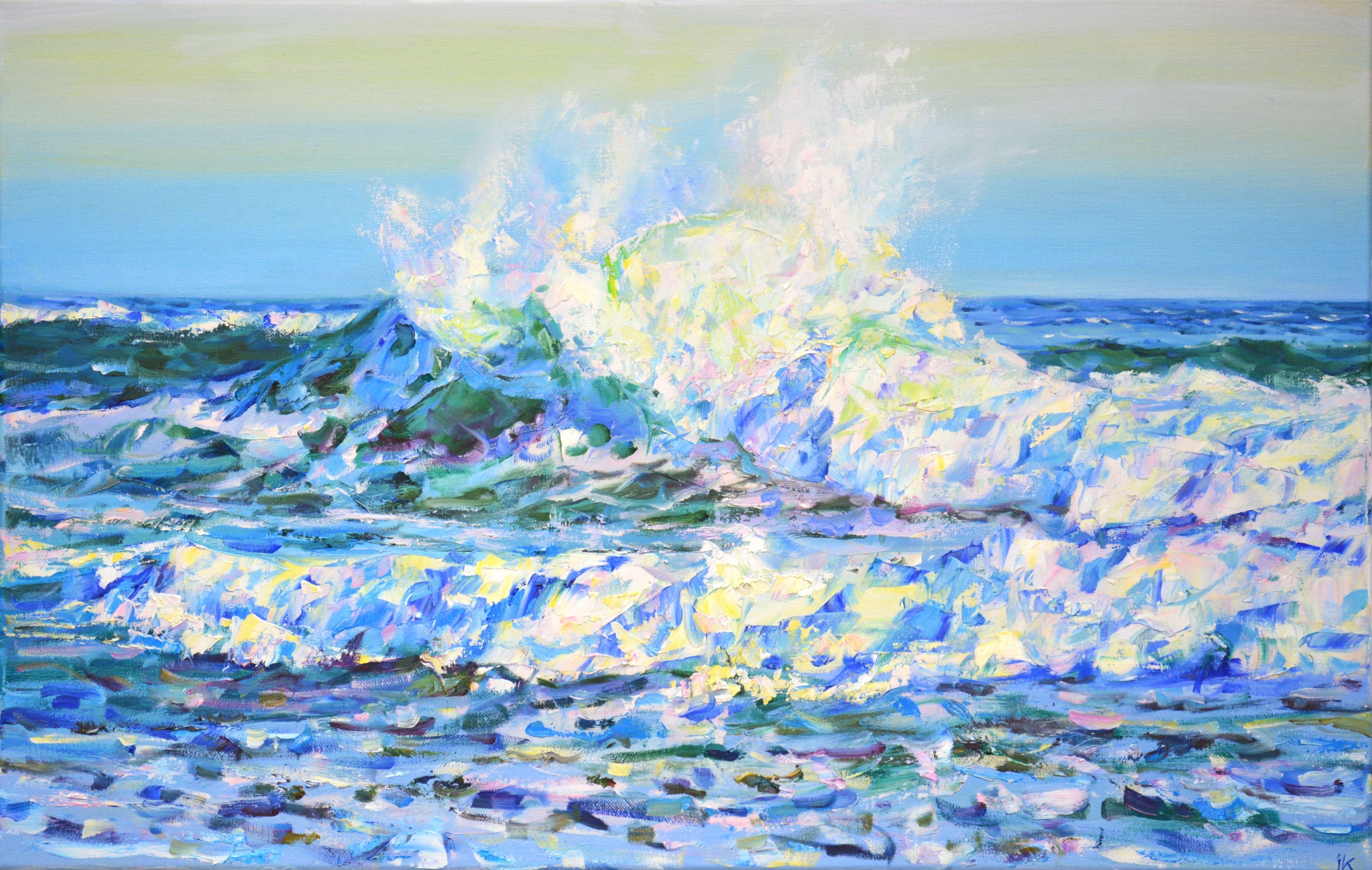 Ocean. Waves, wind. Author's, textured, original painting. Impressionism: A palette of knives and a rich blue, white palette highlight the energy of the ocean. Part of a permanent series of seascapes. The picture is of good quality, the colors make