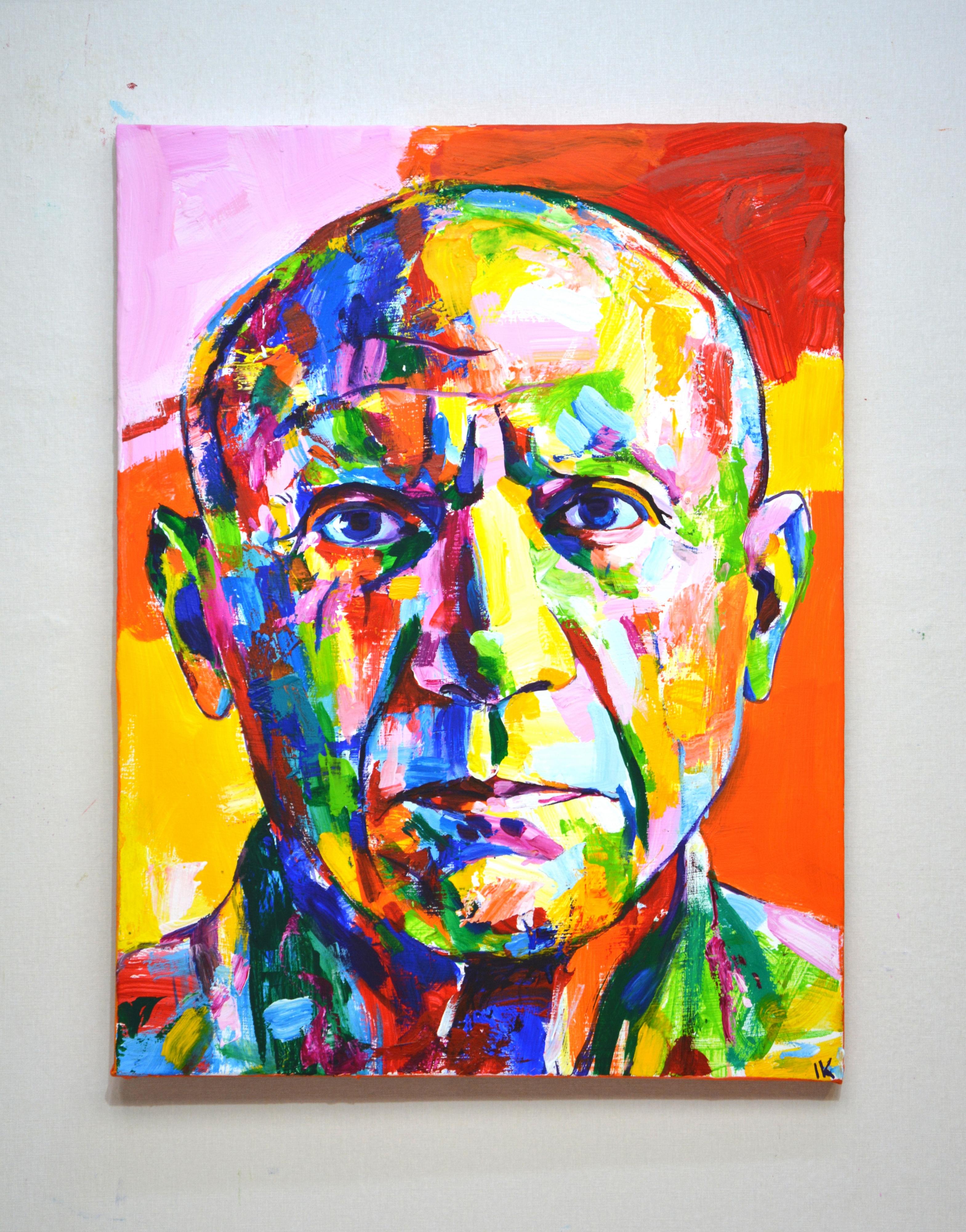 Pablo Picasso Ritratto colorato Pop Art - Painting di Iryna Kastsova