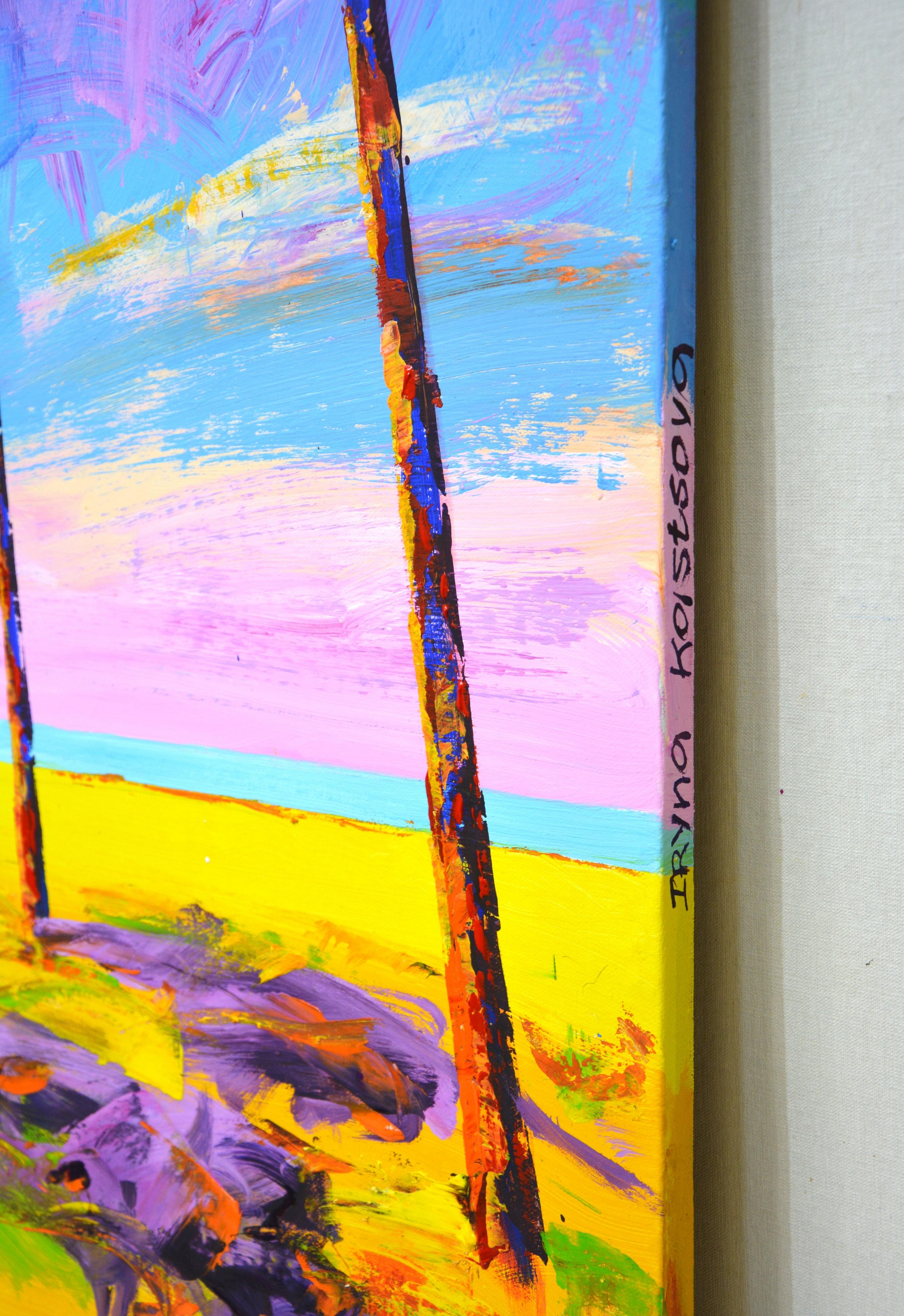 Palme 33 - Quadro acrilico vibrante di grandi dimensioni (130x70 cm) - Painting Impressionismo di Iryna Kastsova