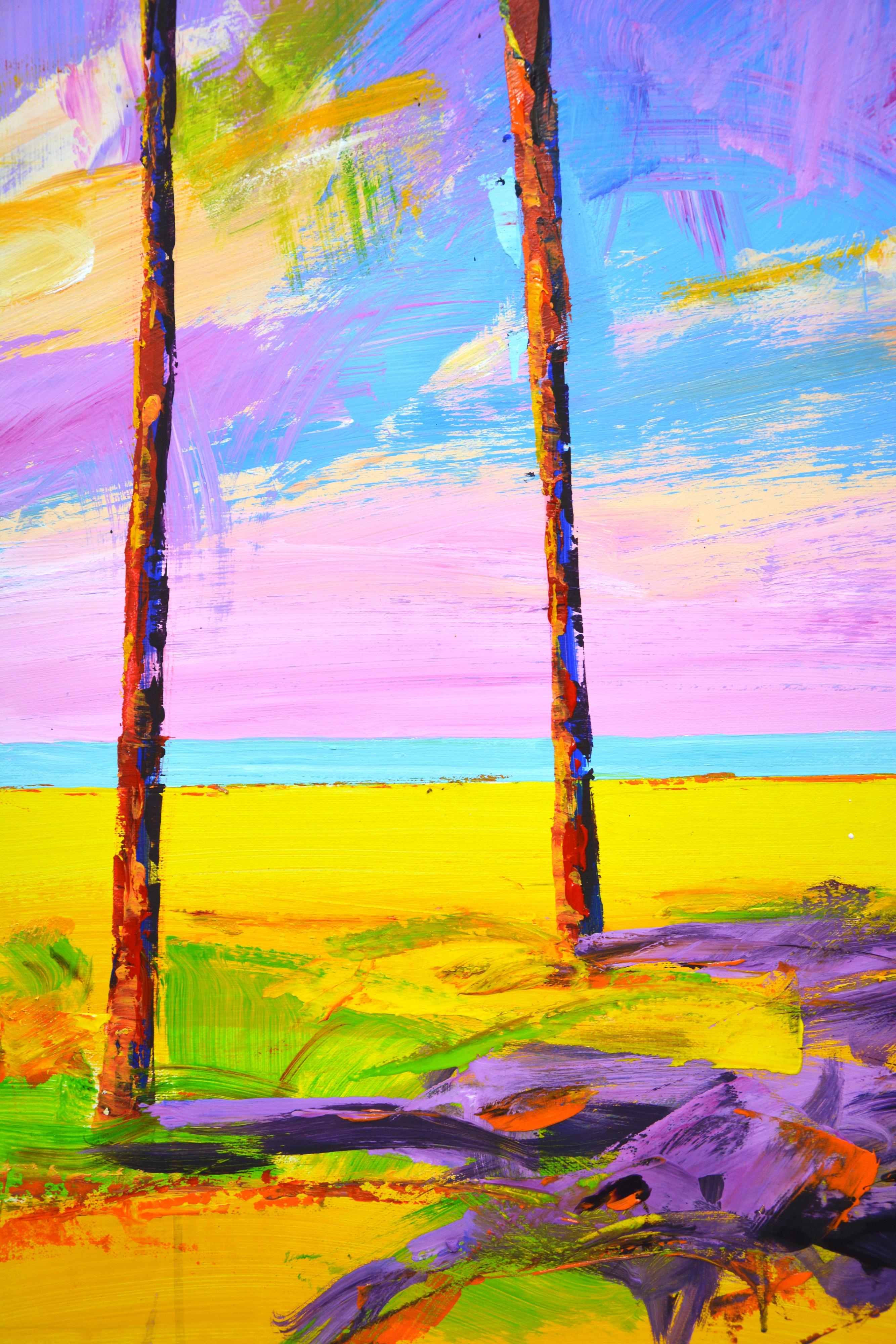 Palme 33 - Quadro acrilico vibrante di grandi dimensioni (130x70 cm) in vendita 1