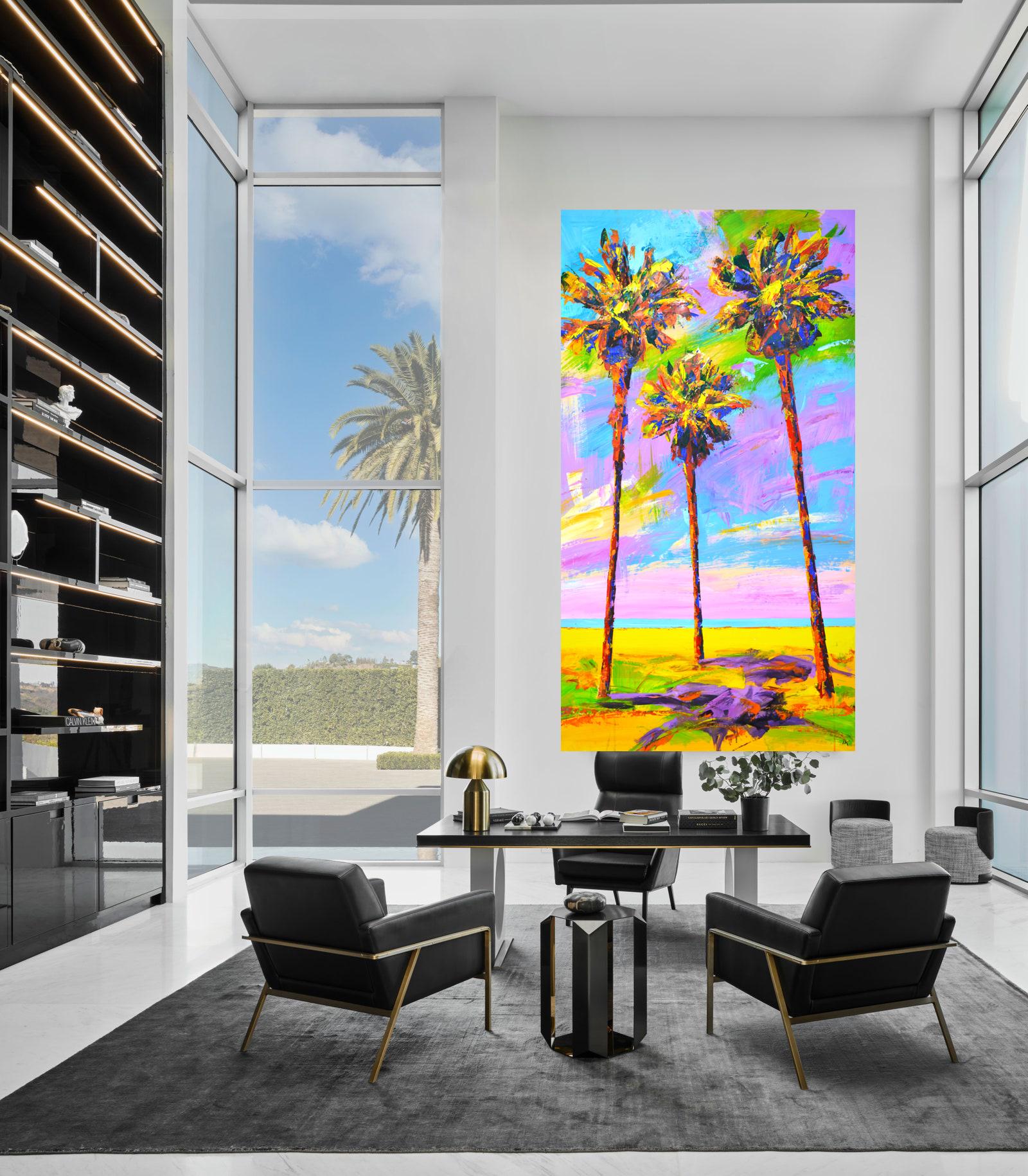 Palme 33 - Quadro acrilico vibrante di grandi dimensioni (130x70 cm) in vendita 2