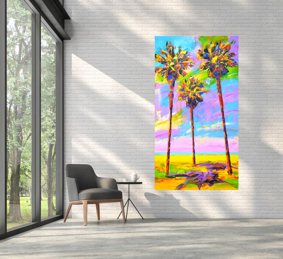Palme 33 - Quadro acrilico vibrante di grandi dimensioni (130x70 cm) in vendita 4