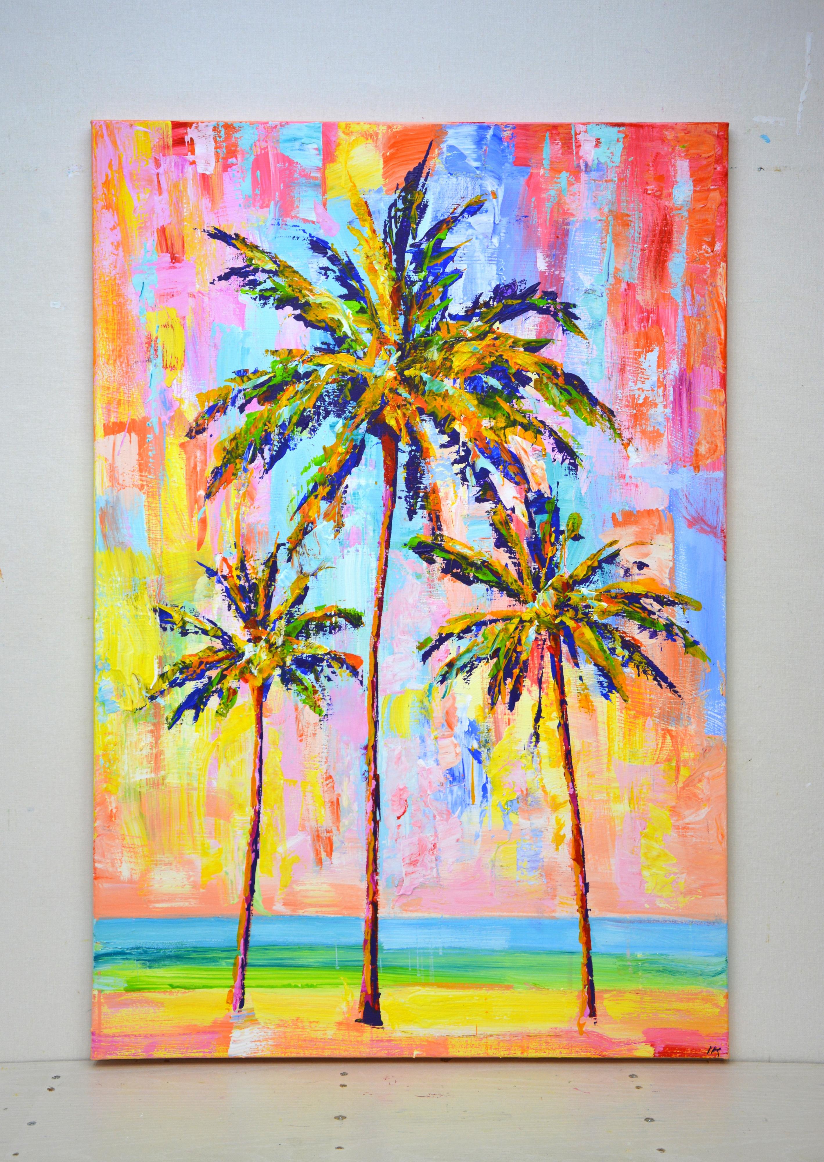Palmen. Ozean 3. – Painting von Iryna Kastsova