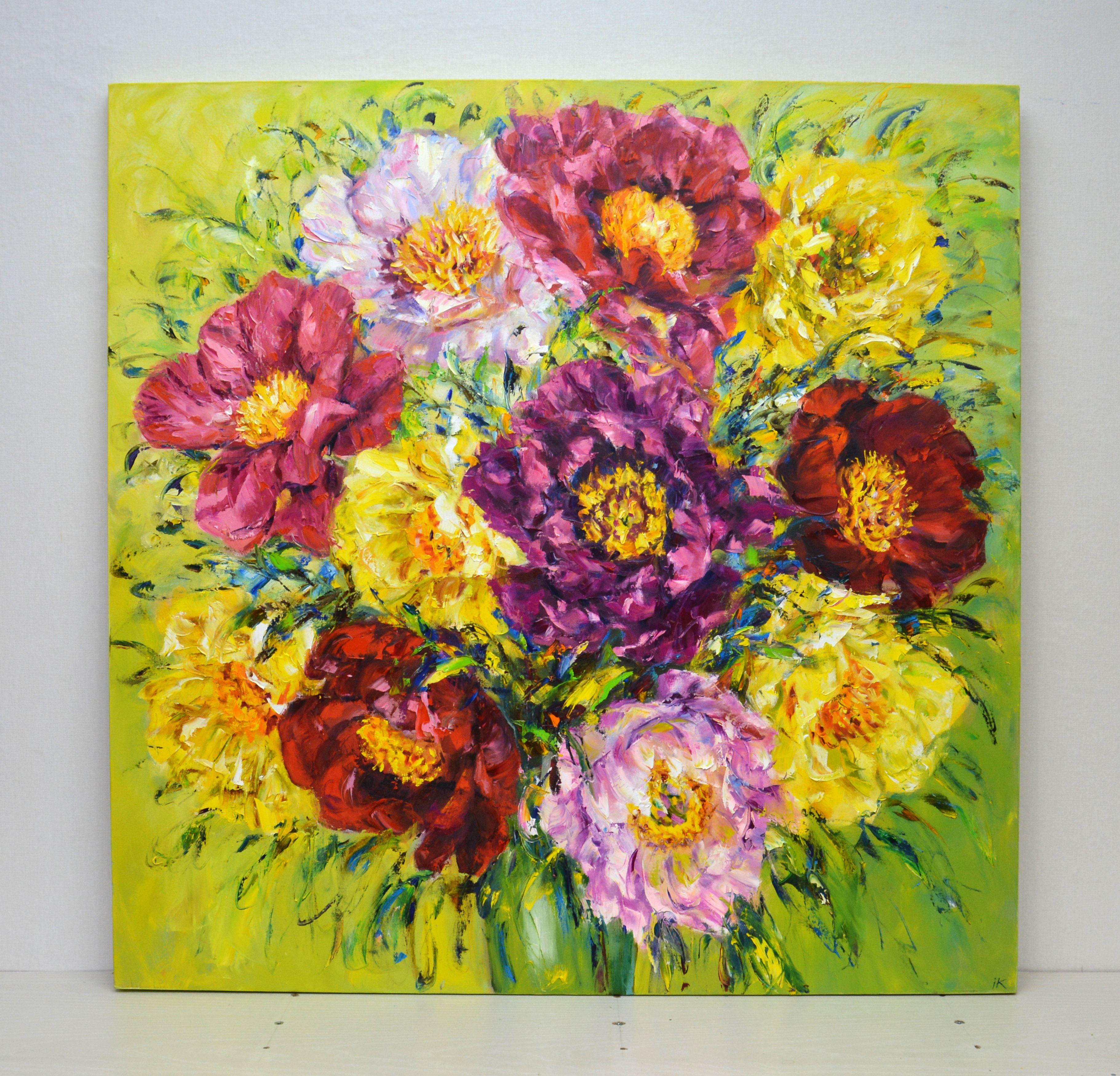 Peonies America, Painting, Oil on Canvas For Sale 1