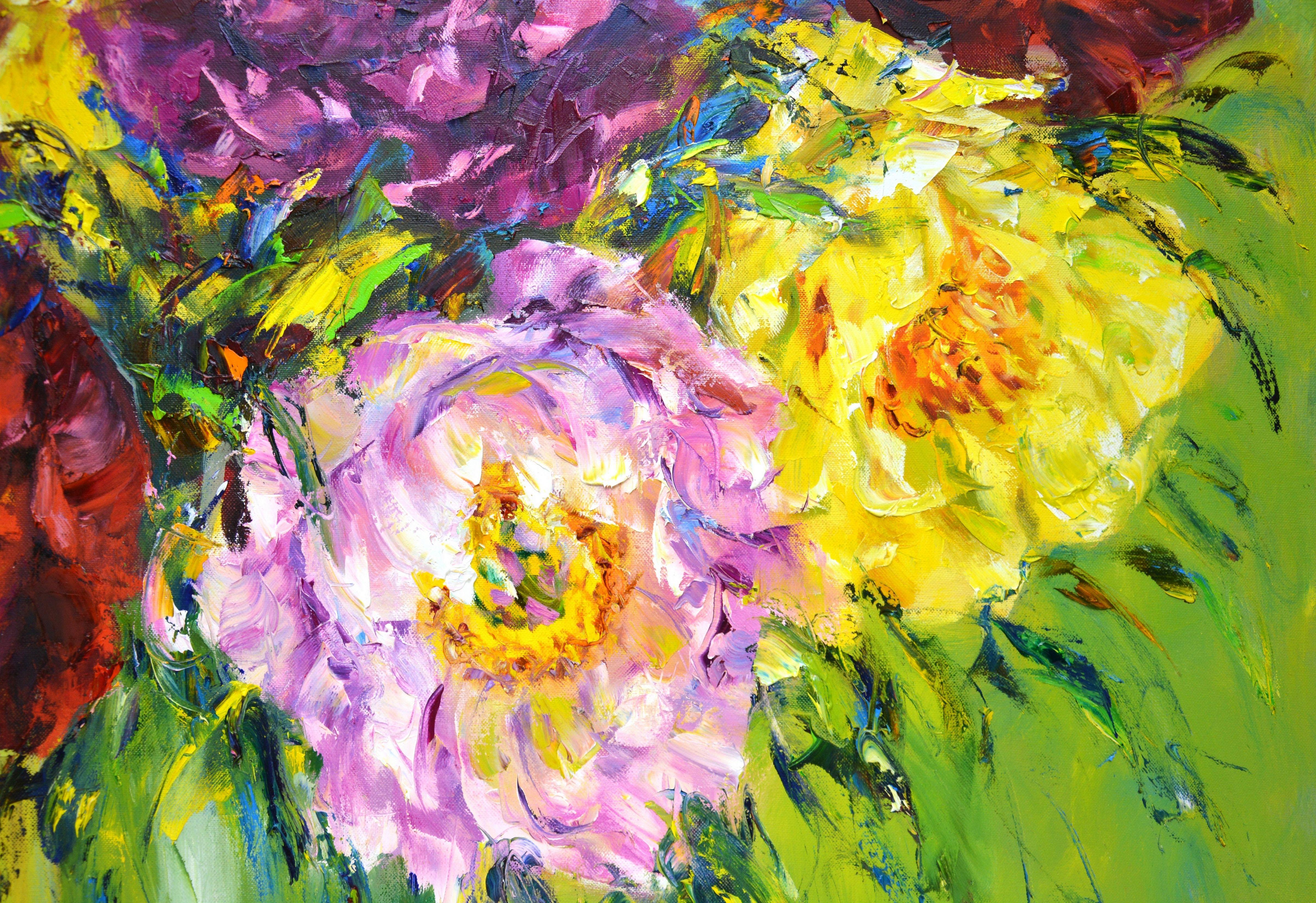 Peonies America, Painting, Oil on Canvas For Sale 1