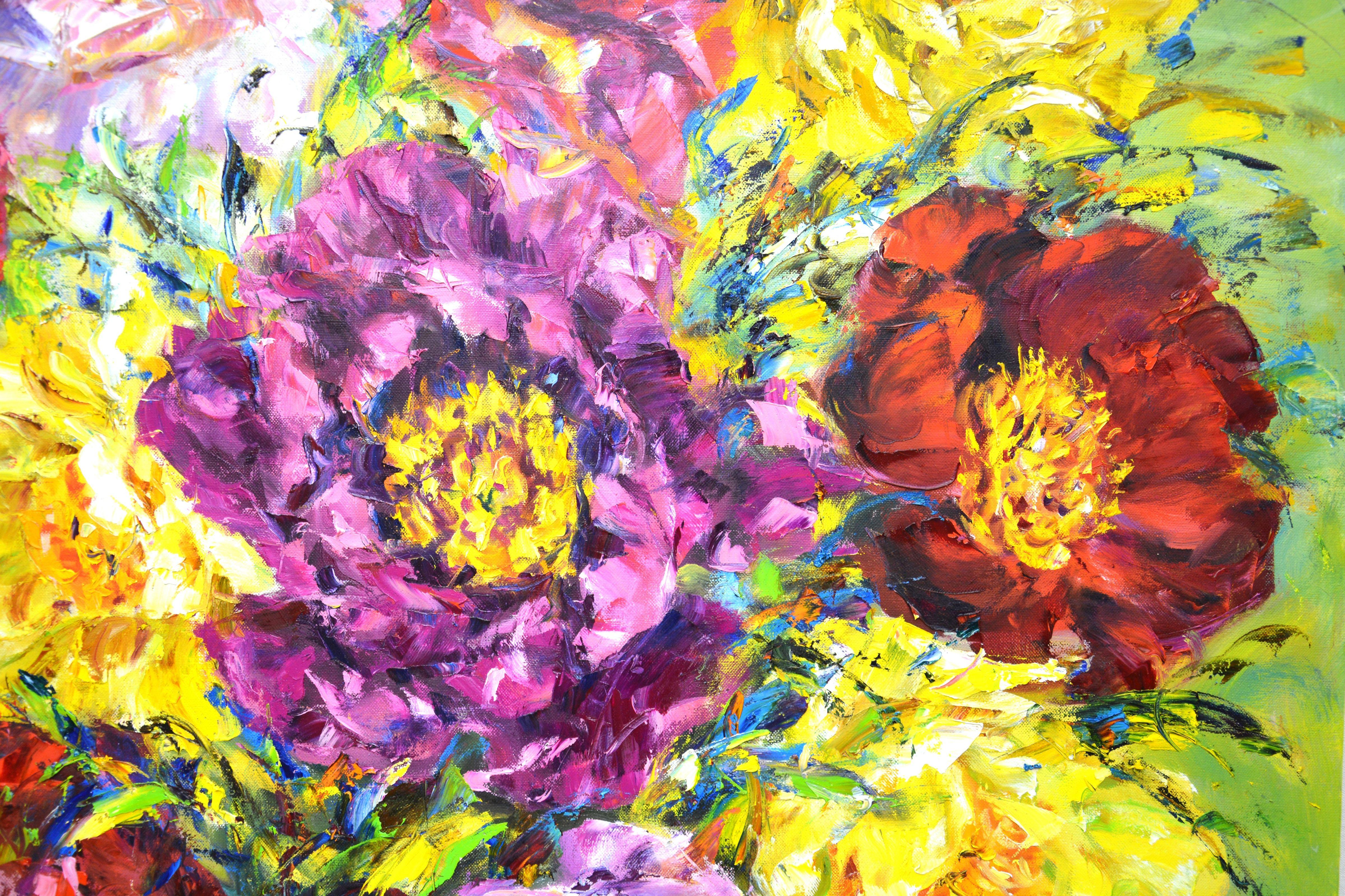 Peonies America, Painting, Oil on Canvas For Sale 2