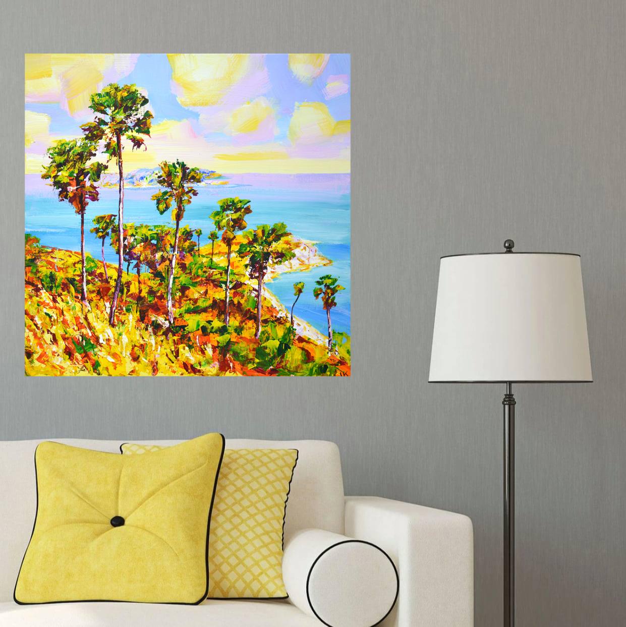 Phuket Colorful Impressionist Ocean Landscape with Palms For Sale 6