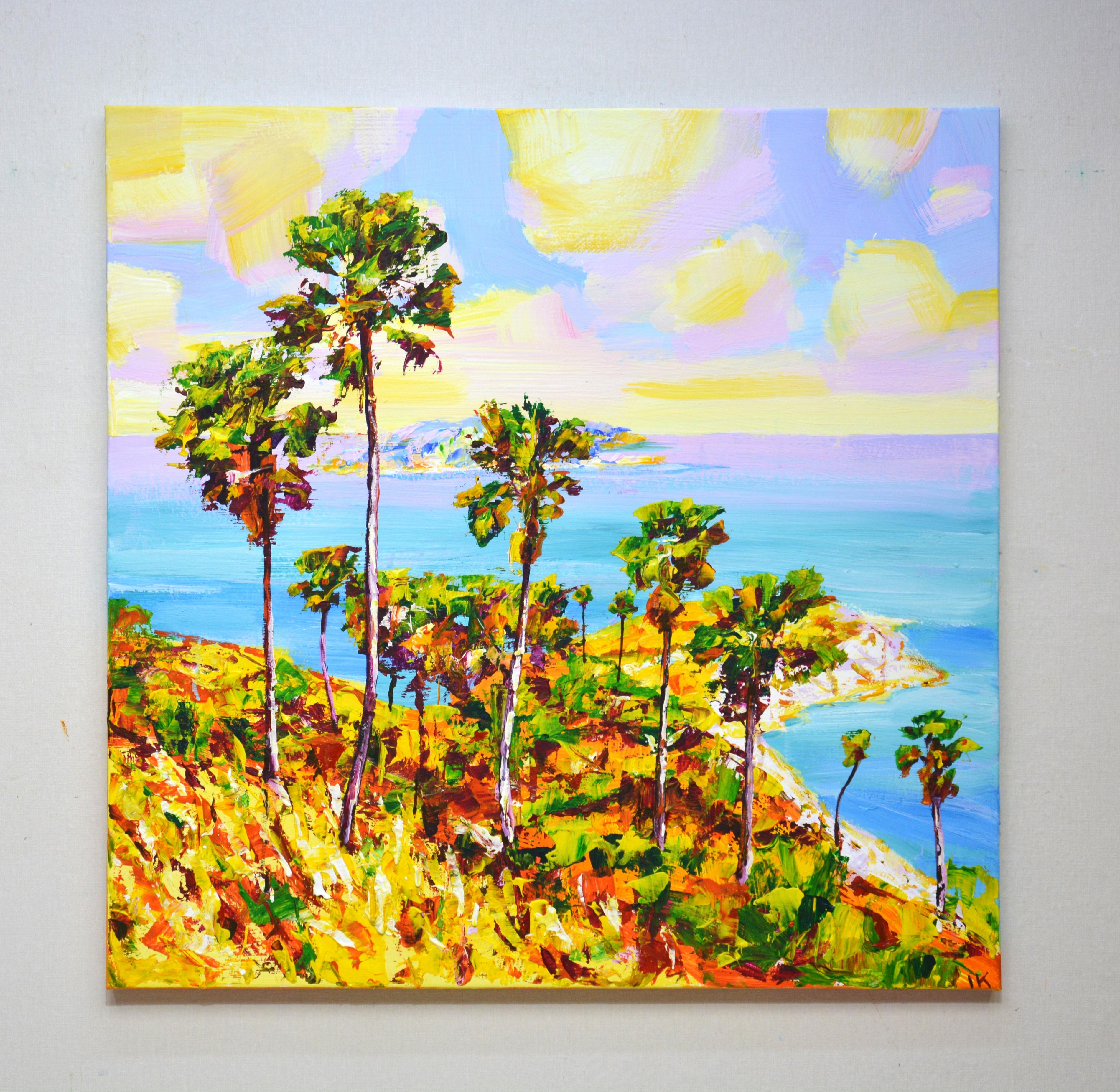 Phuket Colorful Impressionist Ocean Landscape with Palms - Painting by Iryna Kastsova