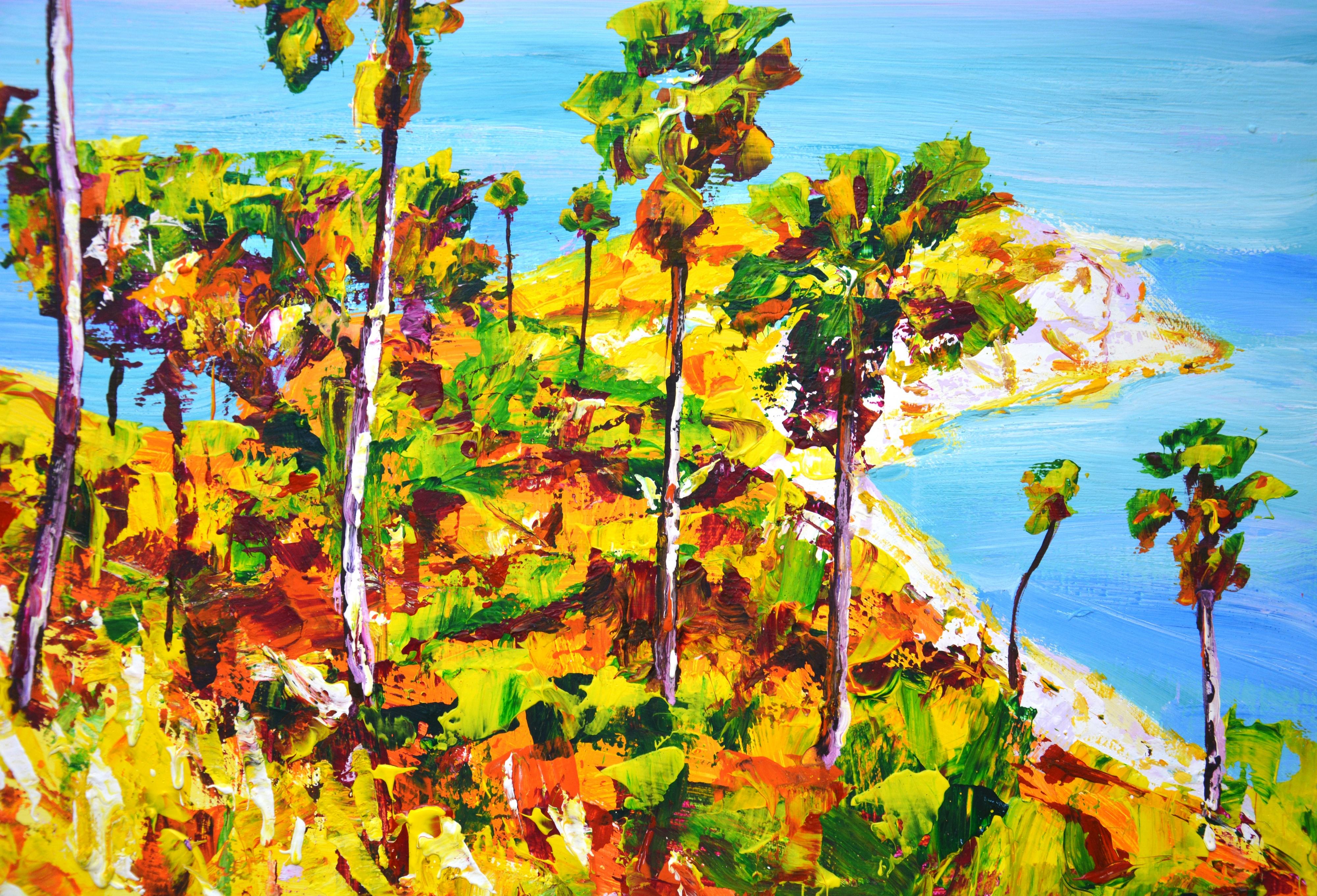 Phuket Colorful Impressionist Ocean Landscape with Palms For Sale 3