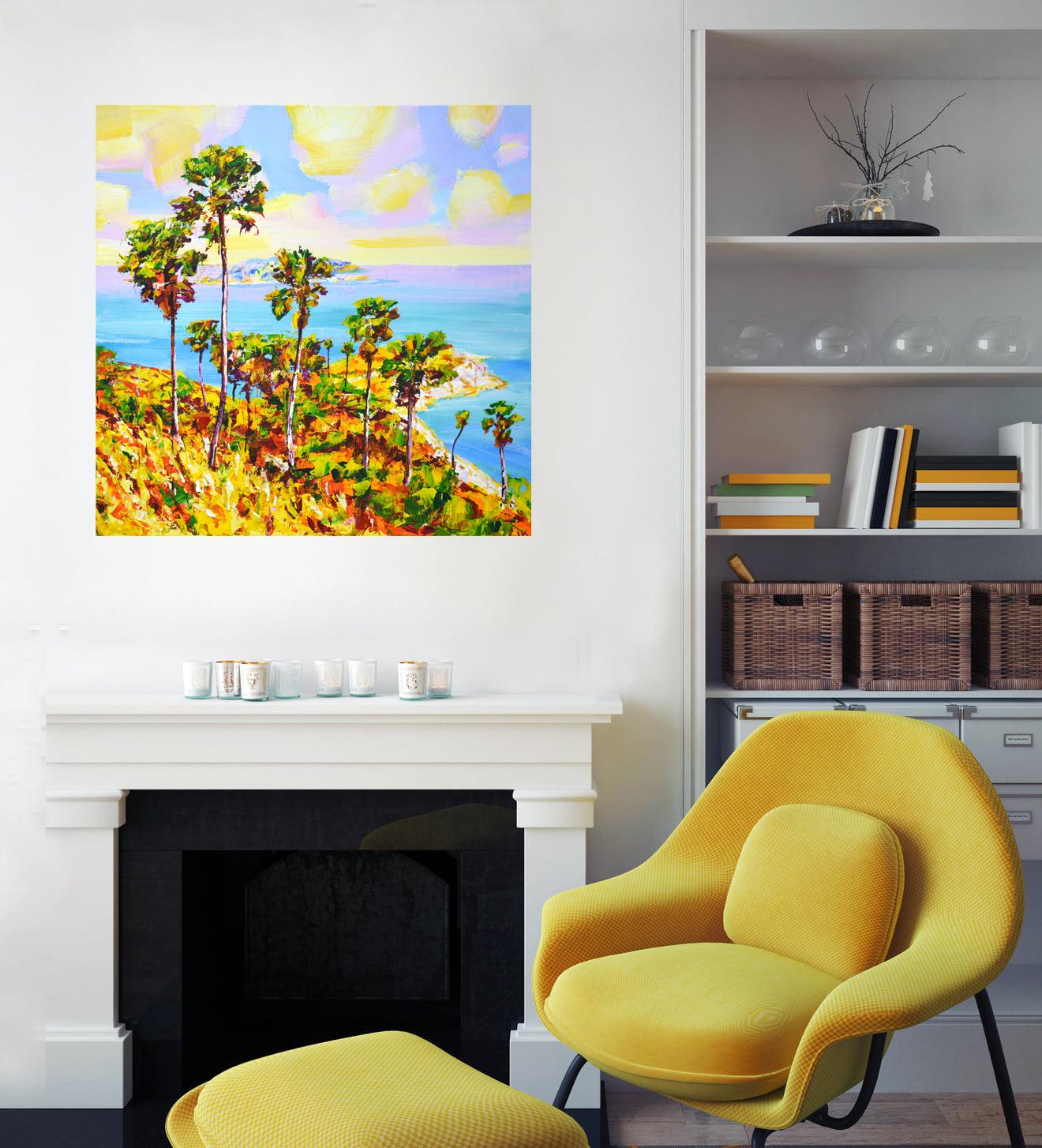 Phuket Colorful Impressionist Ocean Landscape with Palms For Sale 5