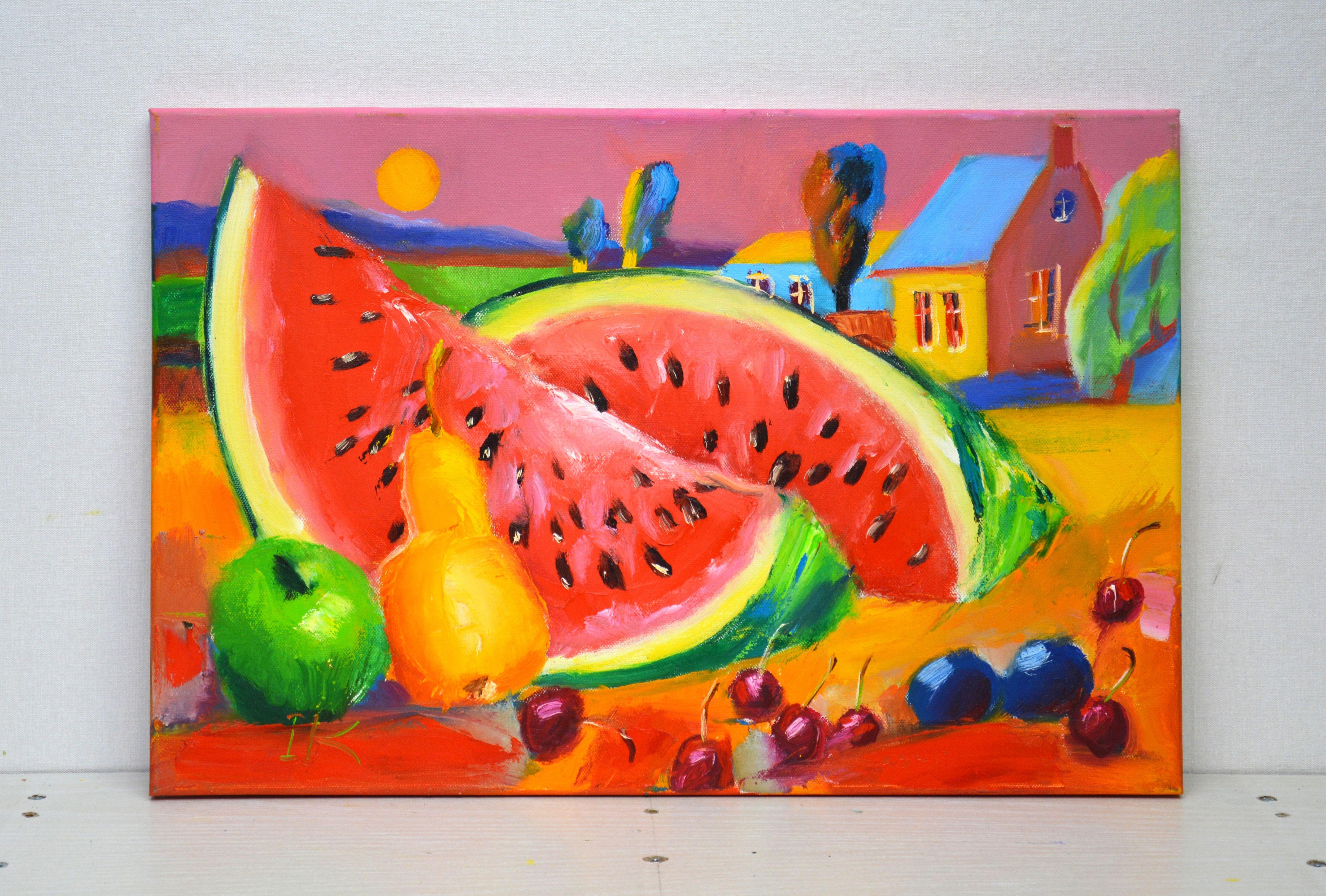 Rosa Abend, Gemälde, Öl auf Leinwand (Sonstige Kunststile), Painting, von Iryna Kastsova