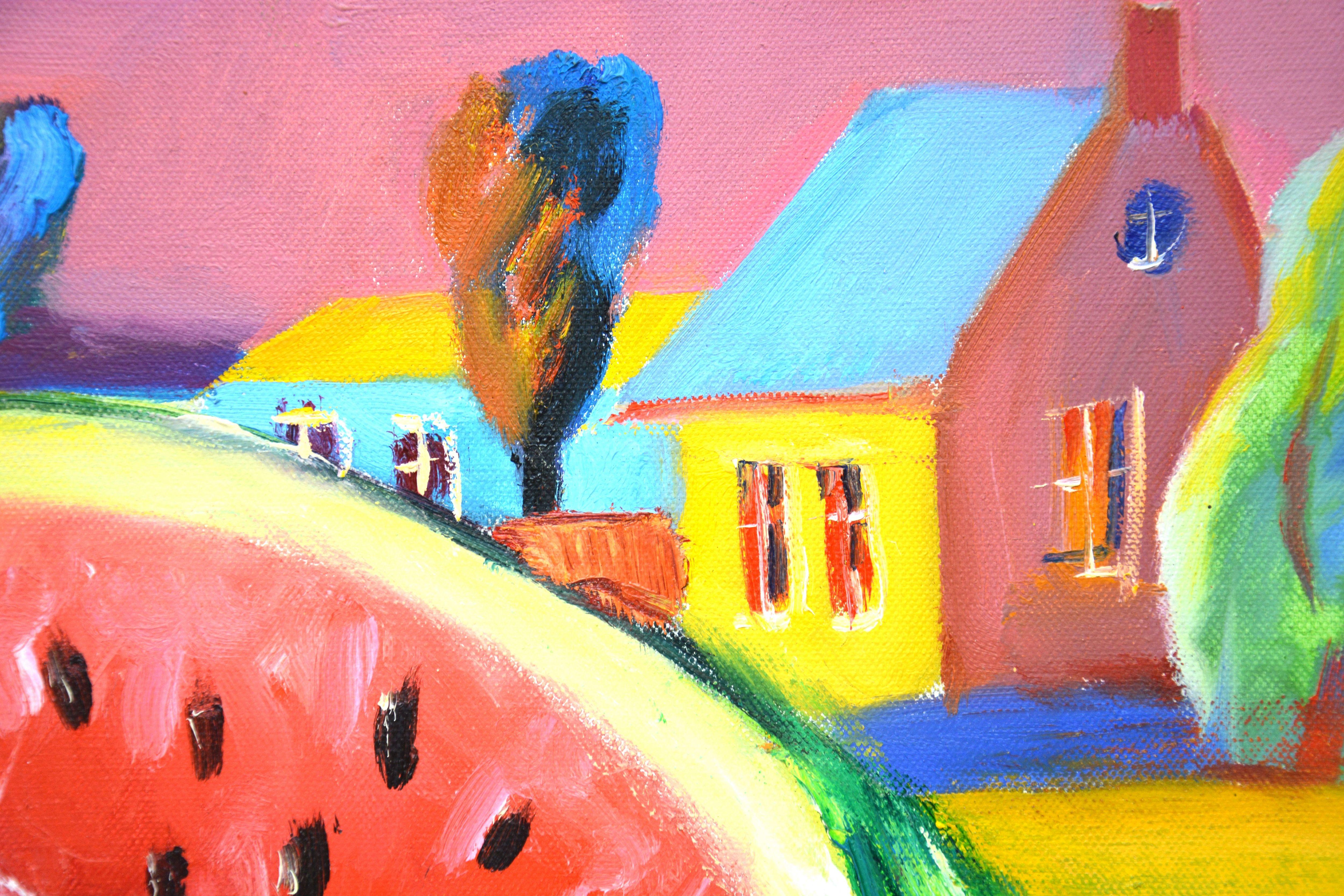 Pink evening, Painting, Oil on Canvas For Sale 3