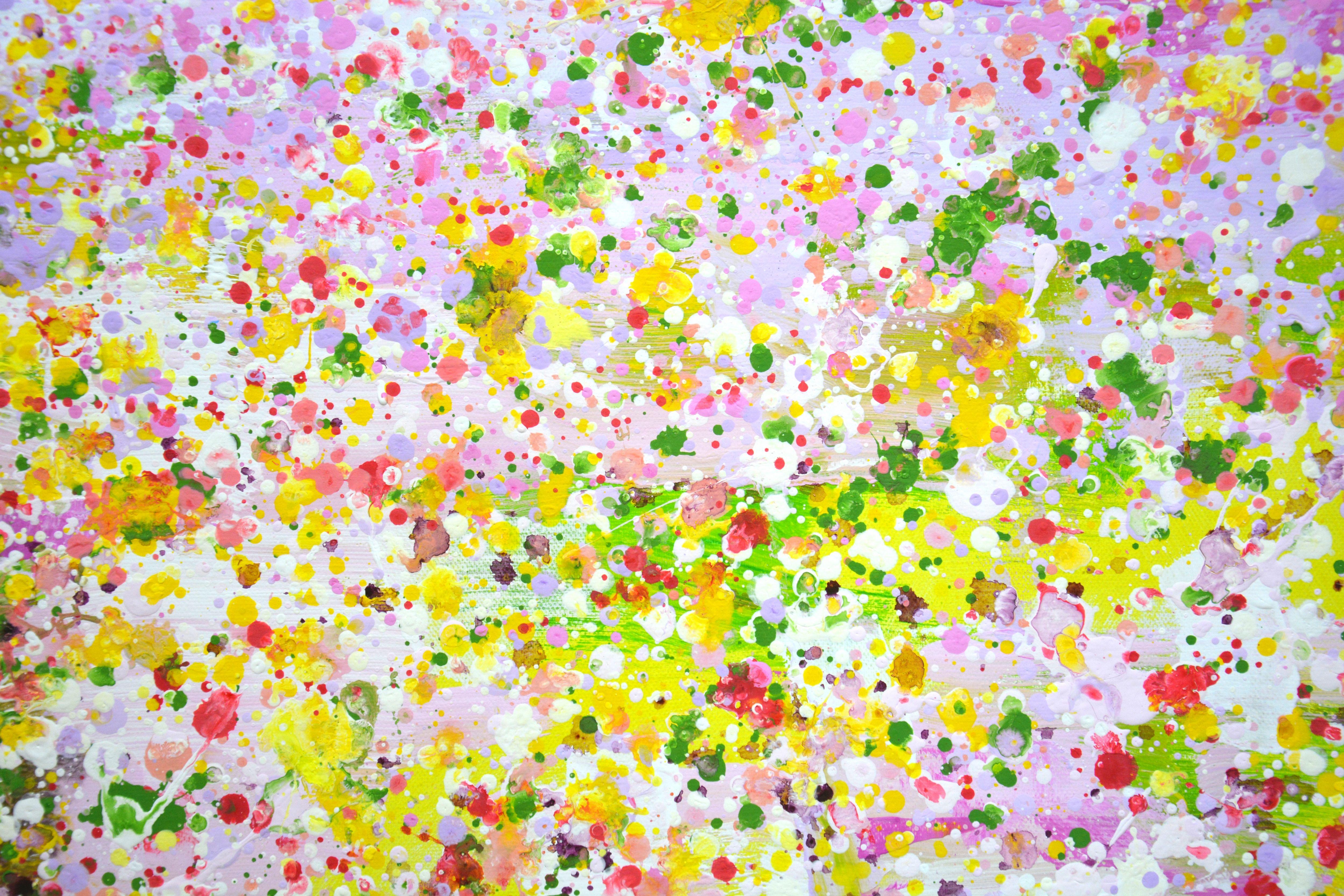 Pink flower field., Painting, Acrylic on Canvas 1