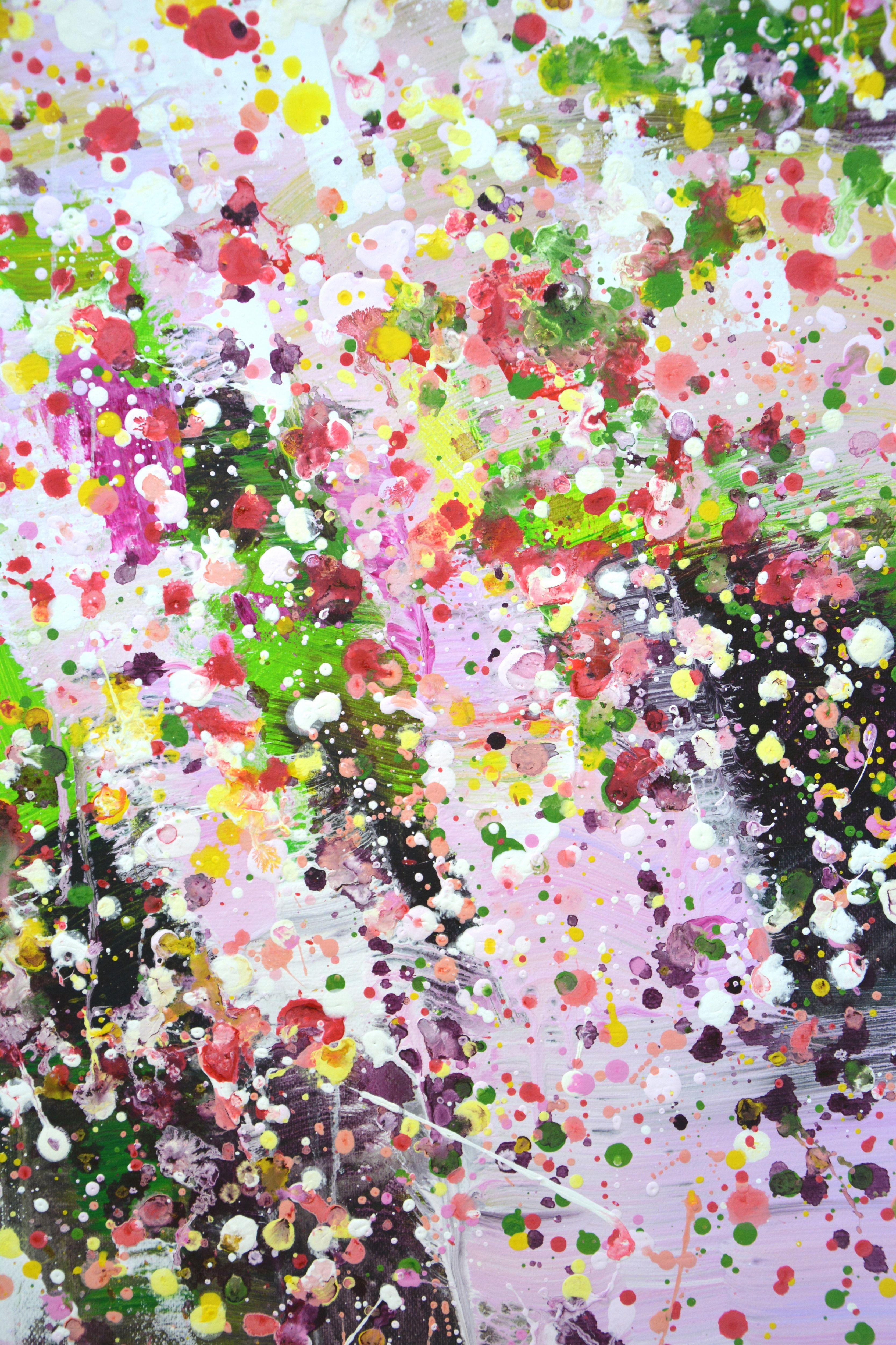 Pink flower field., Painting, Acrylic on Canvas 2