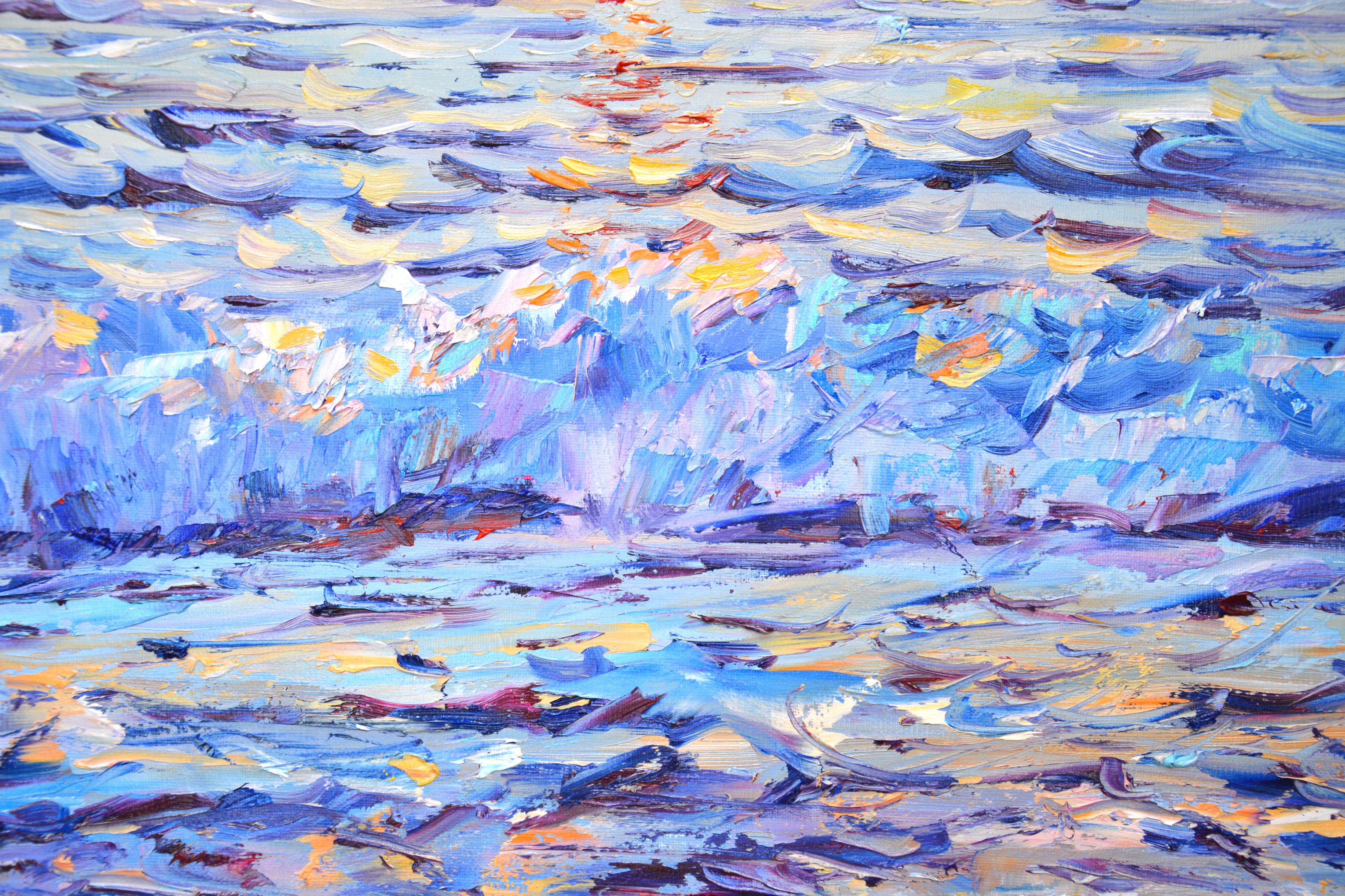 Rosa Sonnenuntergang auf dem Meer, Gemälde, Öl auf Leinwand im Angebot 1