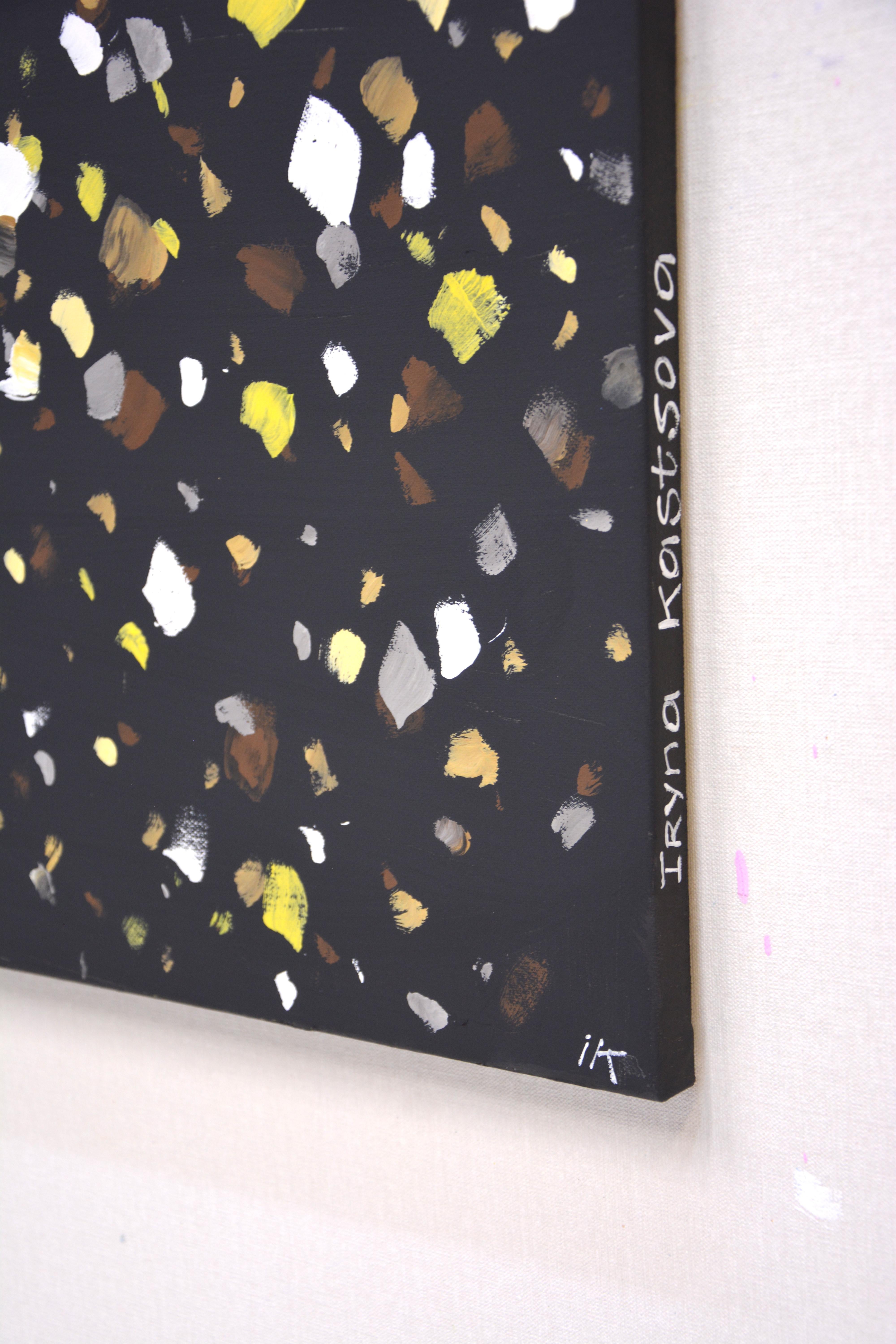 Poantillism. Glare. Interior Painting Modern Design with Black Gold Yellow Dots 2