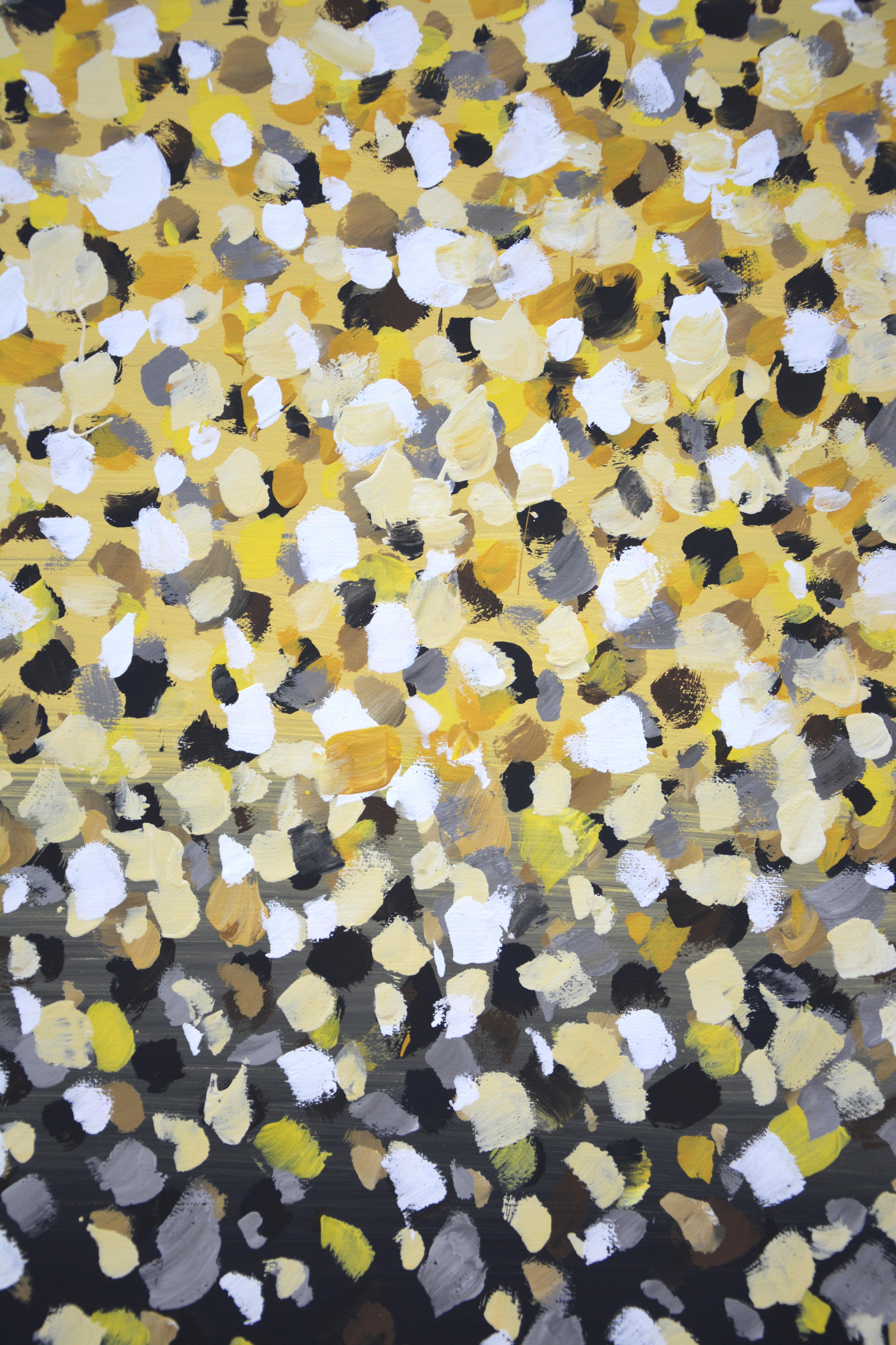 Poantillism. Glare. Interior Painting Modern Design with Black Gold Yellow Dots 3