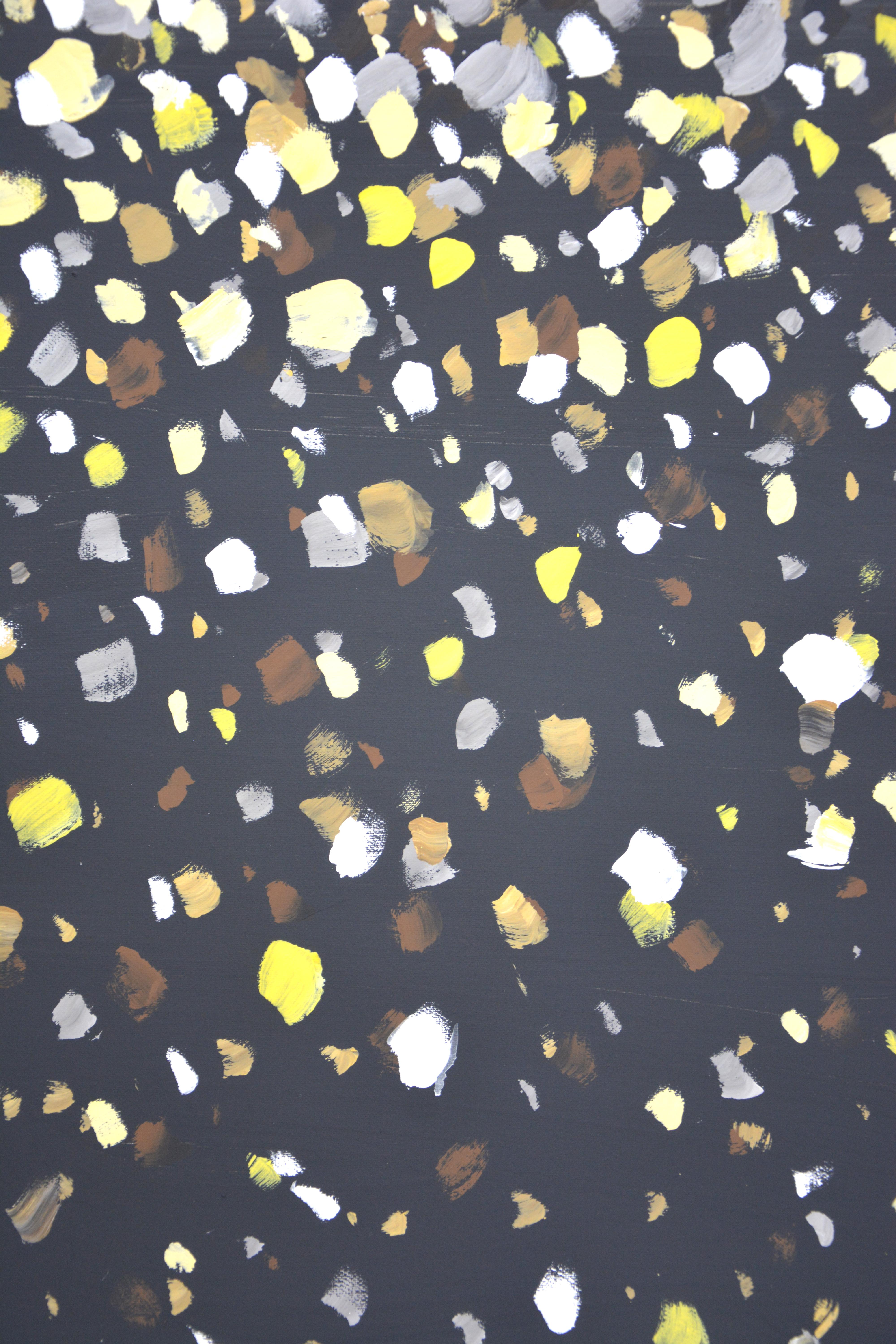 Poantillism. Glare. Interior Painting Modern Design with Black Gold Yellow Dots 4