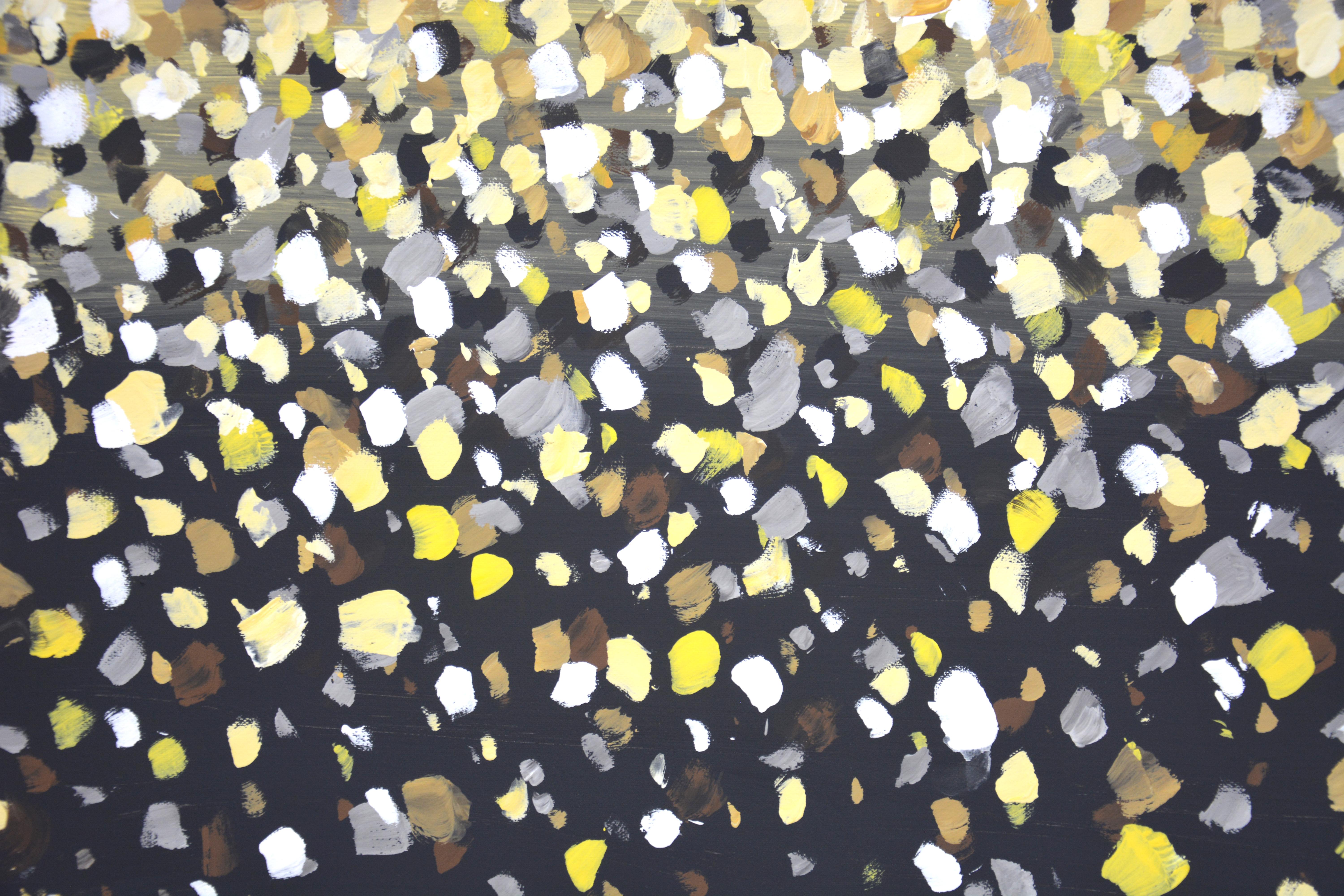 Poantillism. Glare. Interior Painting Modern Design with Black Gold Yellow Dots 5