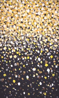 Poantillism. Glare. Interior Painting Modern Design with Black Gold Yellow Dots