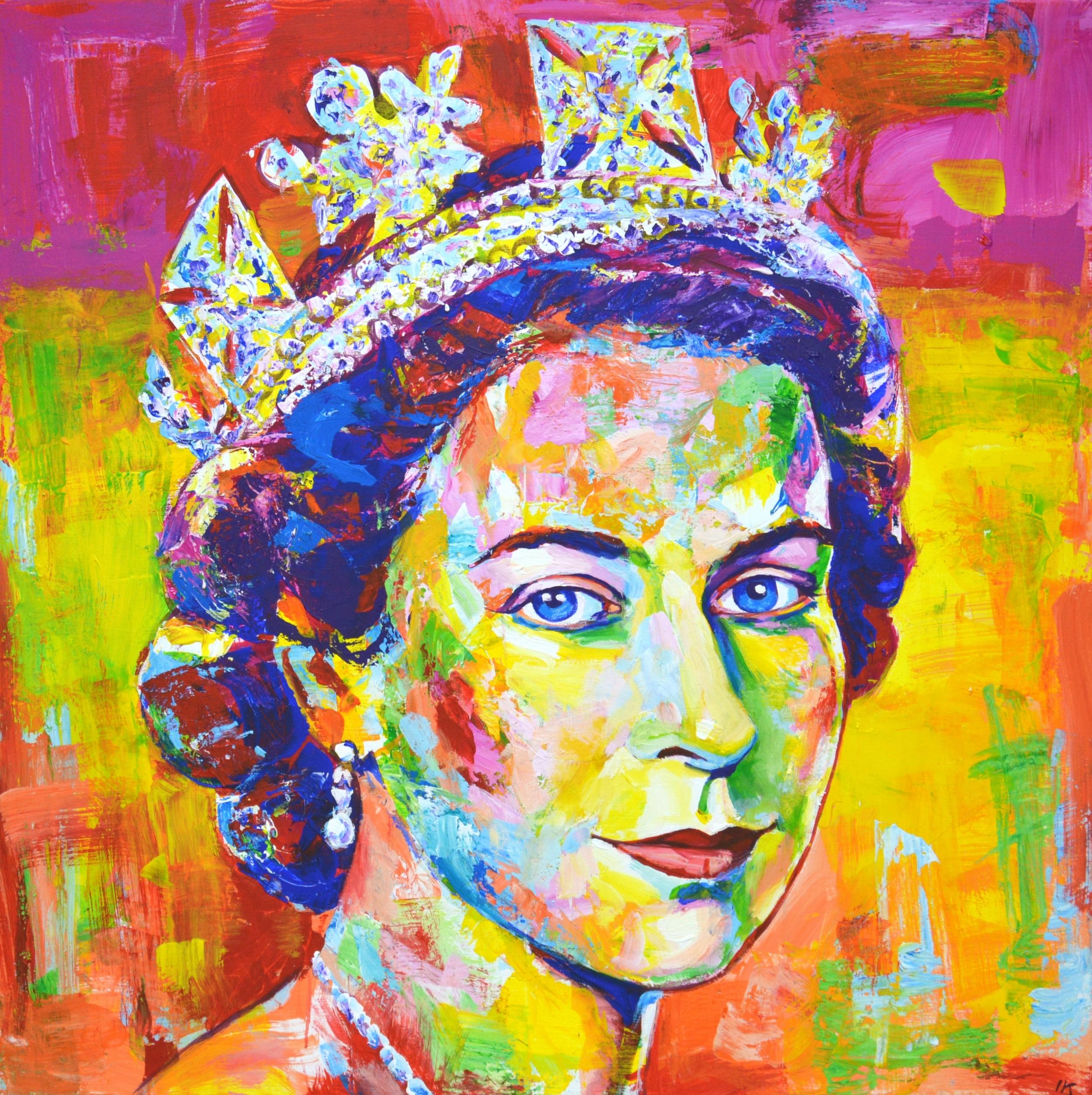 La Regina Elisabetta II. Pittura originale di Iryna Kastsova