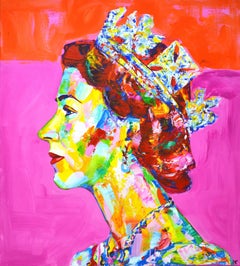 Peinture de la reine Elizabeth II, acrylique sur toile