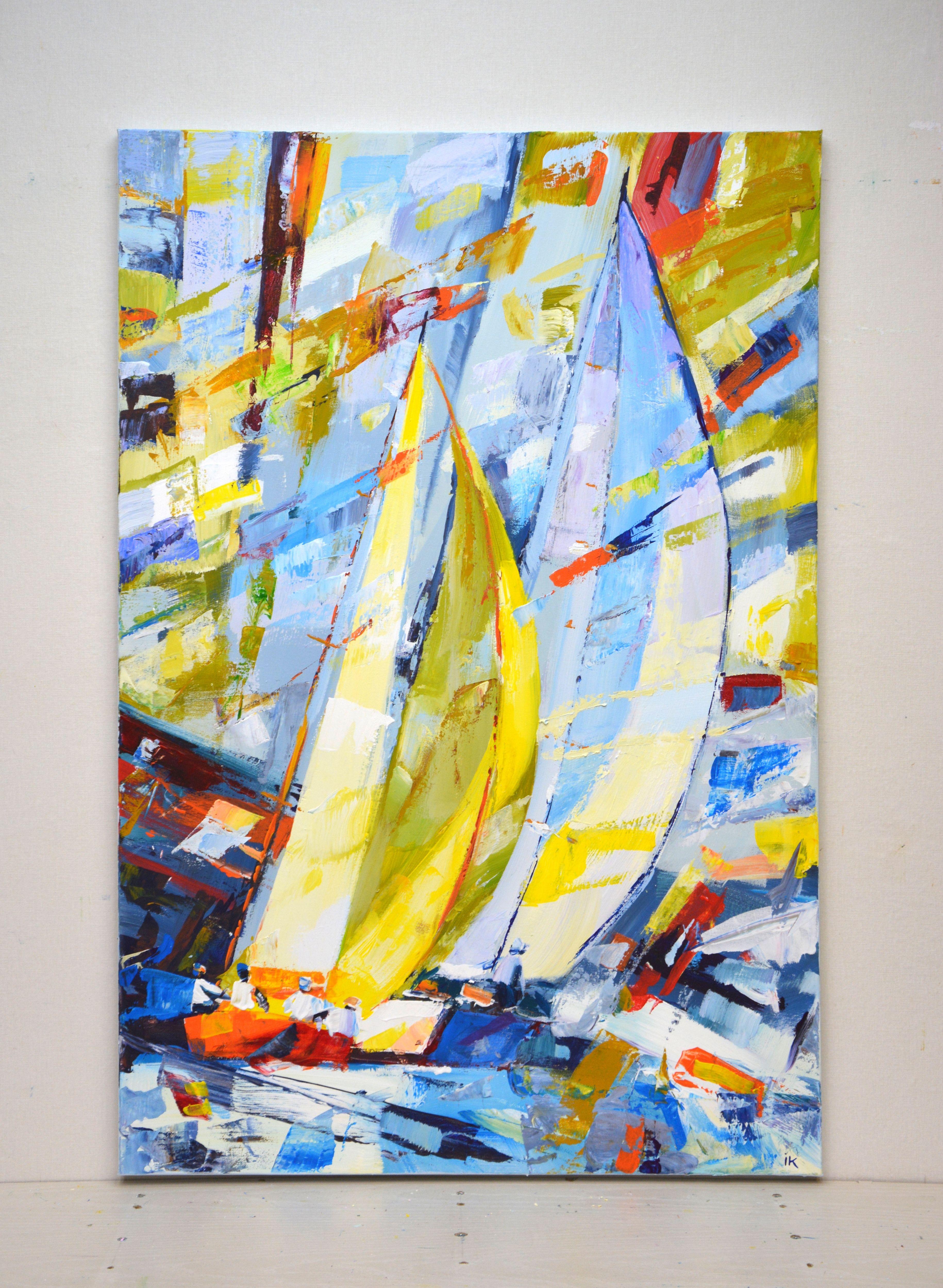 Regatta 35., Painting, Acrylic on Canvas - Gray Abstract Painting by Iryna Kastsova