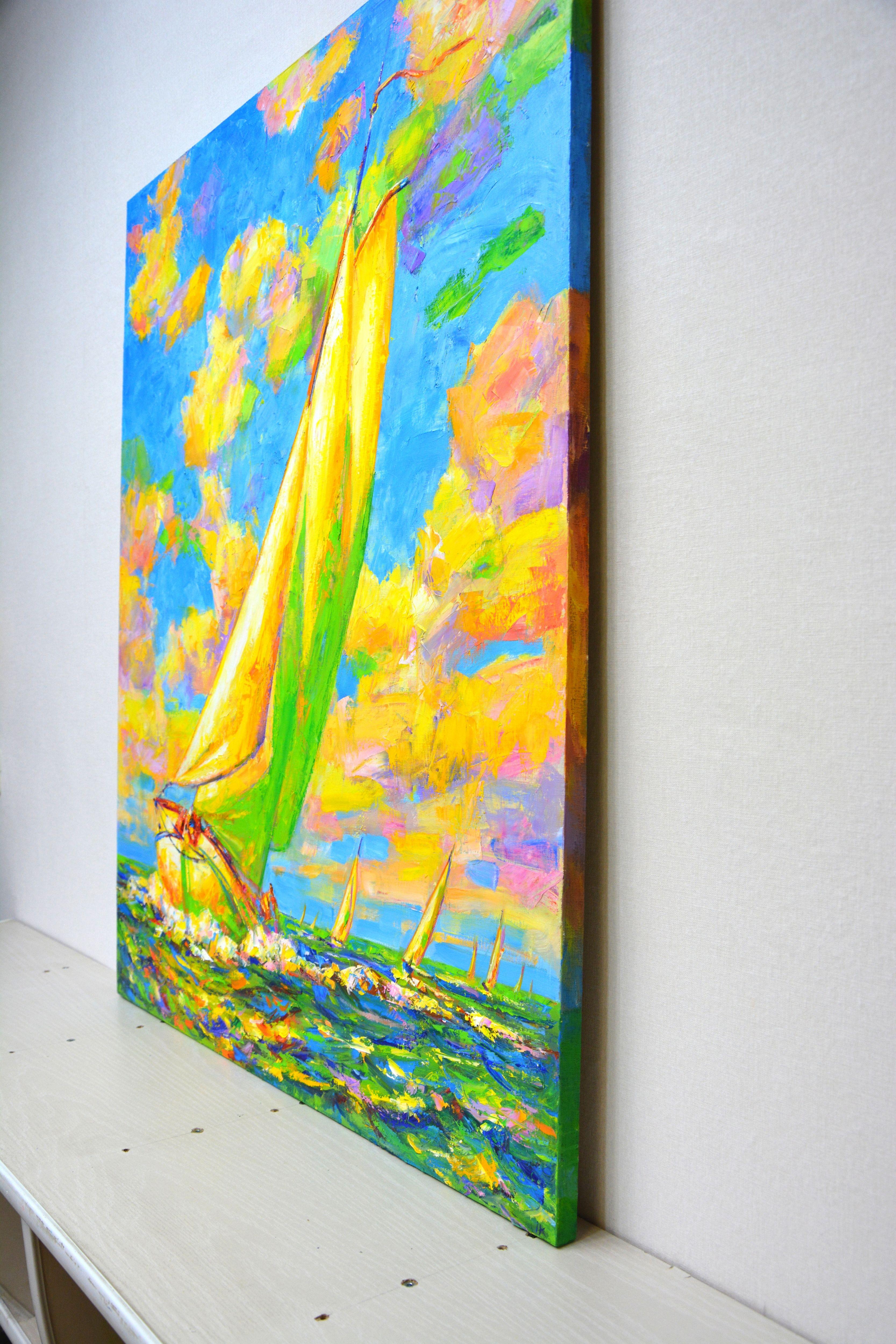 Regatta, Gemälde, Öl auf Leinwand im Angebot 1