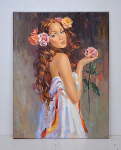 Rose flower., Painting, Oil on Canvas