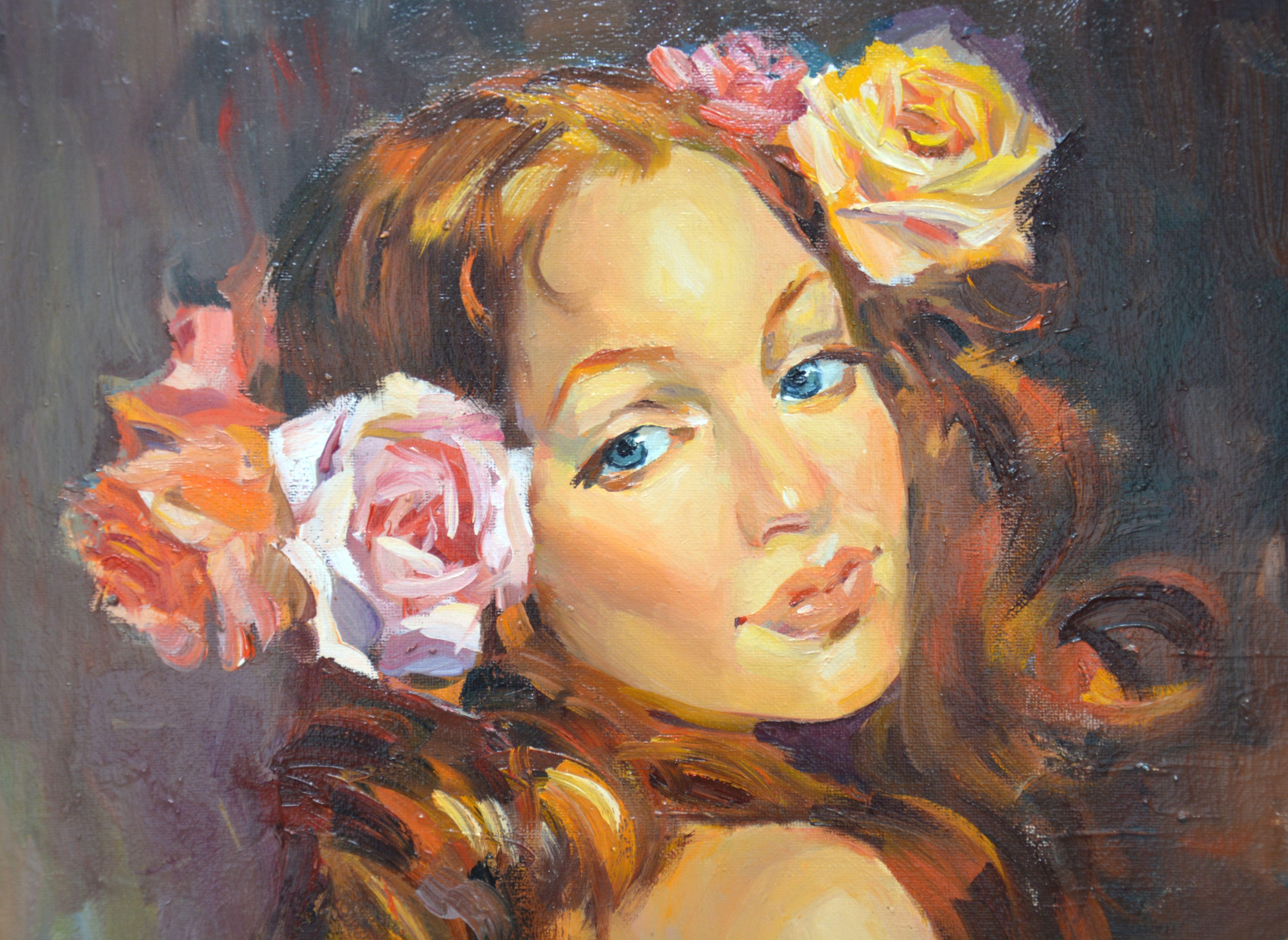 Rose flower., Painting, Oil on Canvas For Sale 1