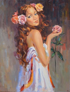 Rose flower., Painting, Oil on Canvas